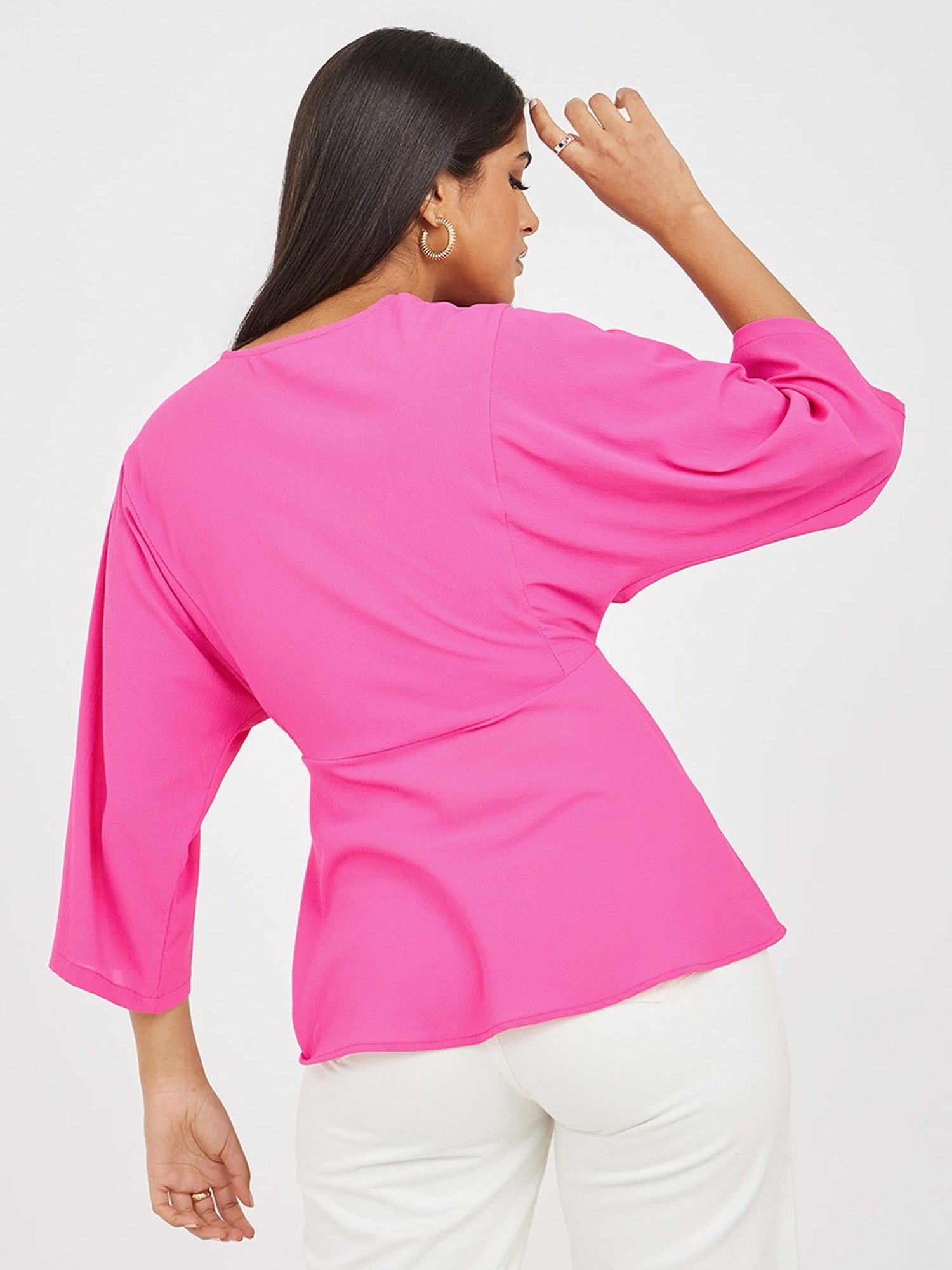 Styli Fold Pleat Detail V Neck Blouse