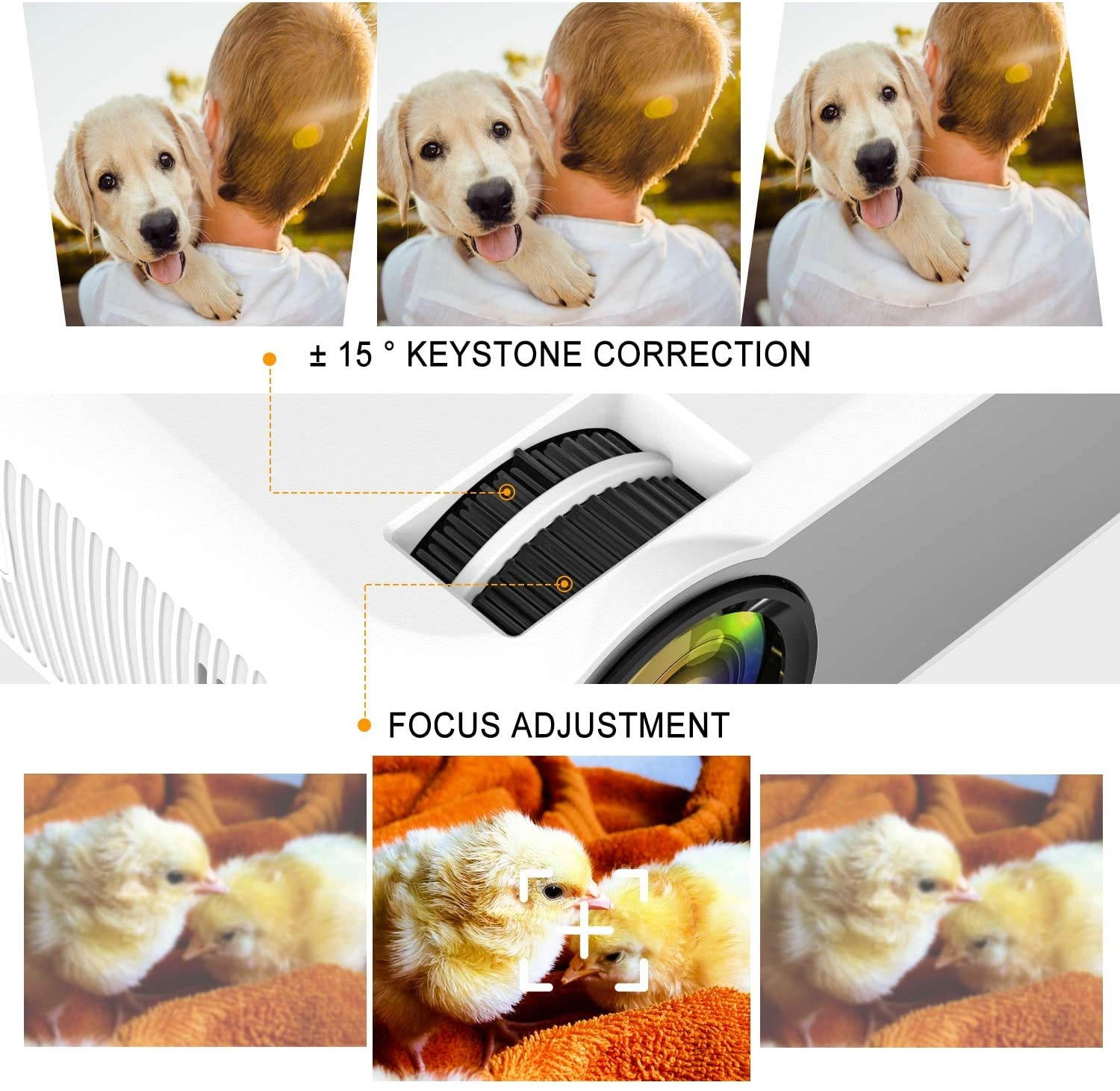 TOPVISION T23 Led Projector 1080P Supported with 6000L, 60,000 Hrs for Indoor/Outdoor Use, Compatible with Fire TV Stick, PS4