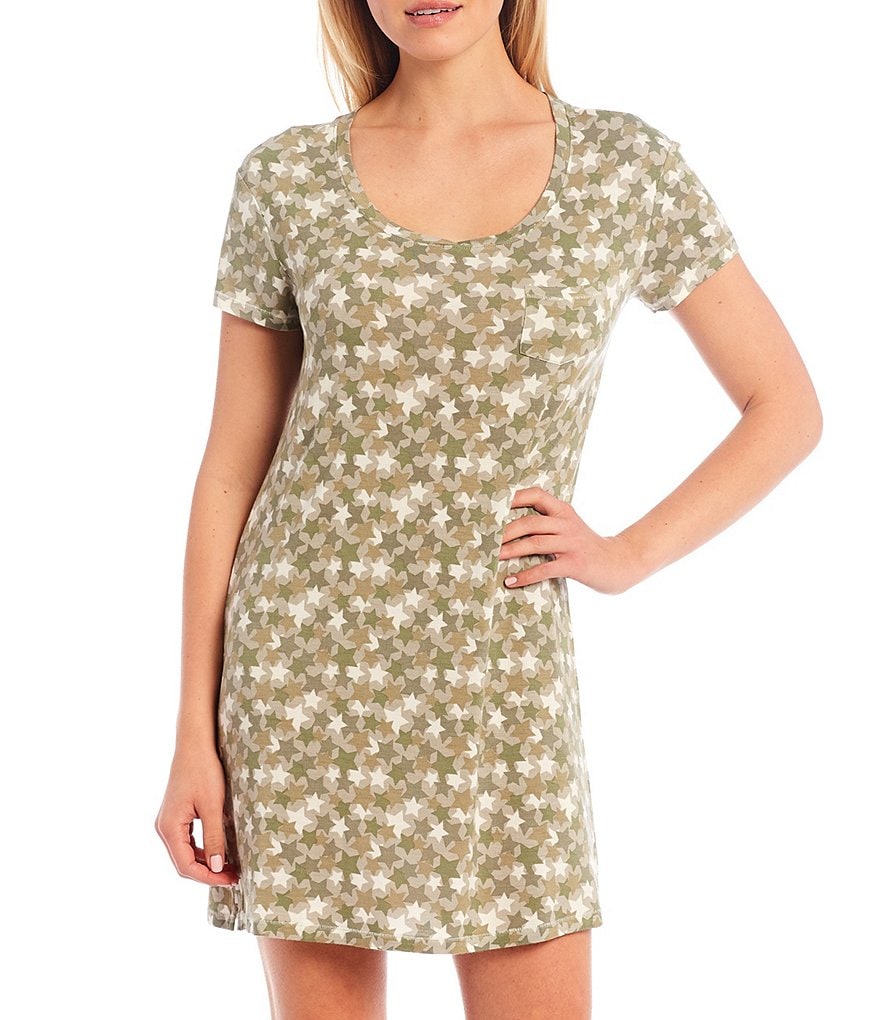 Jasmine & Ginger Camouflaged Stars Print Jersey Knit Sleepshirt