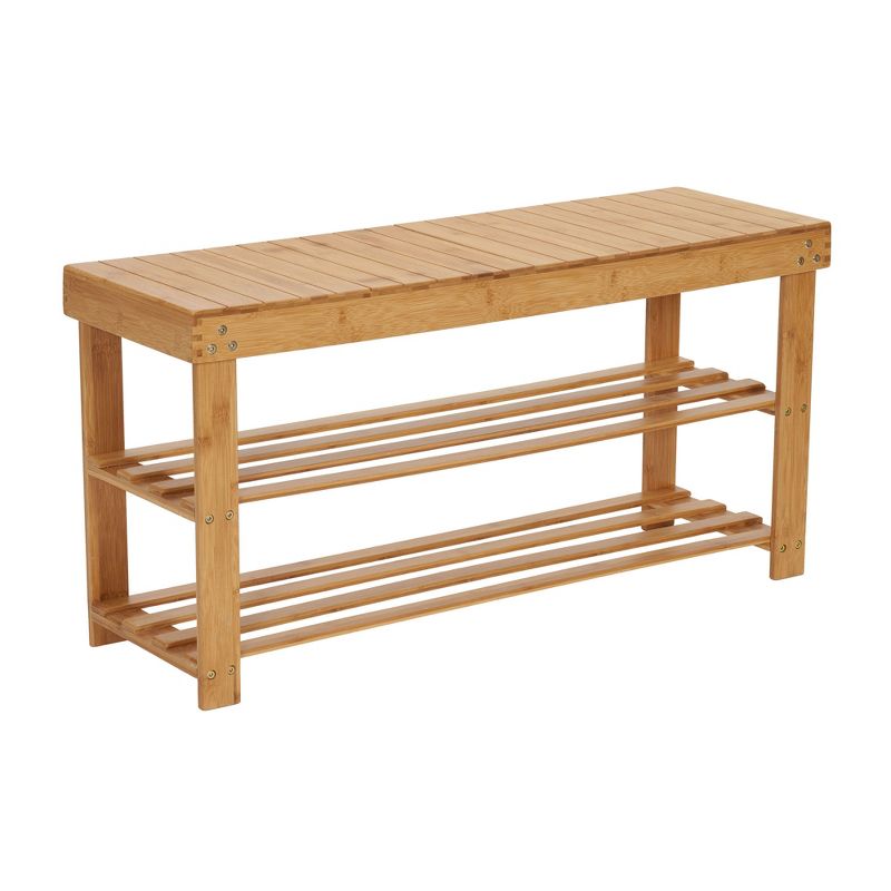 Household Essentials 2 Tier Shoe Storage Bench Bamboo