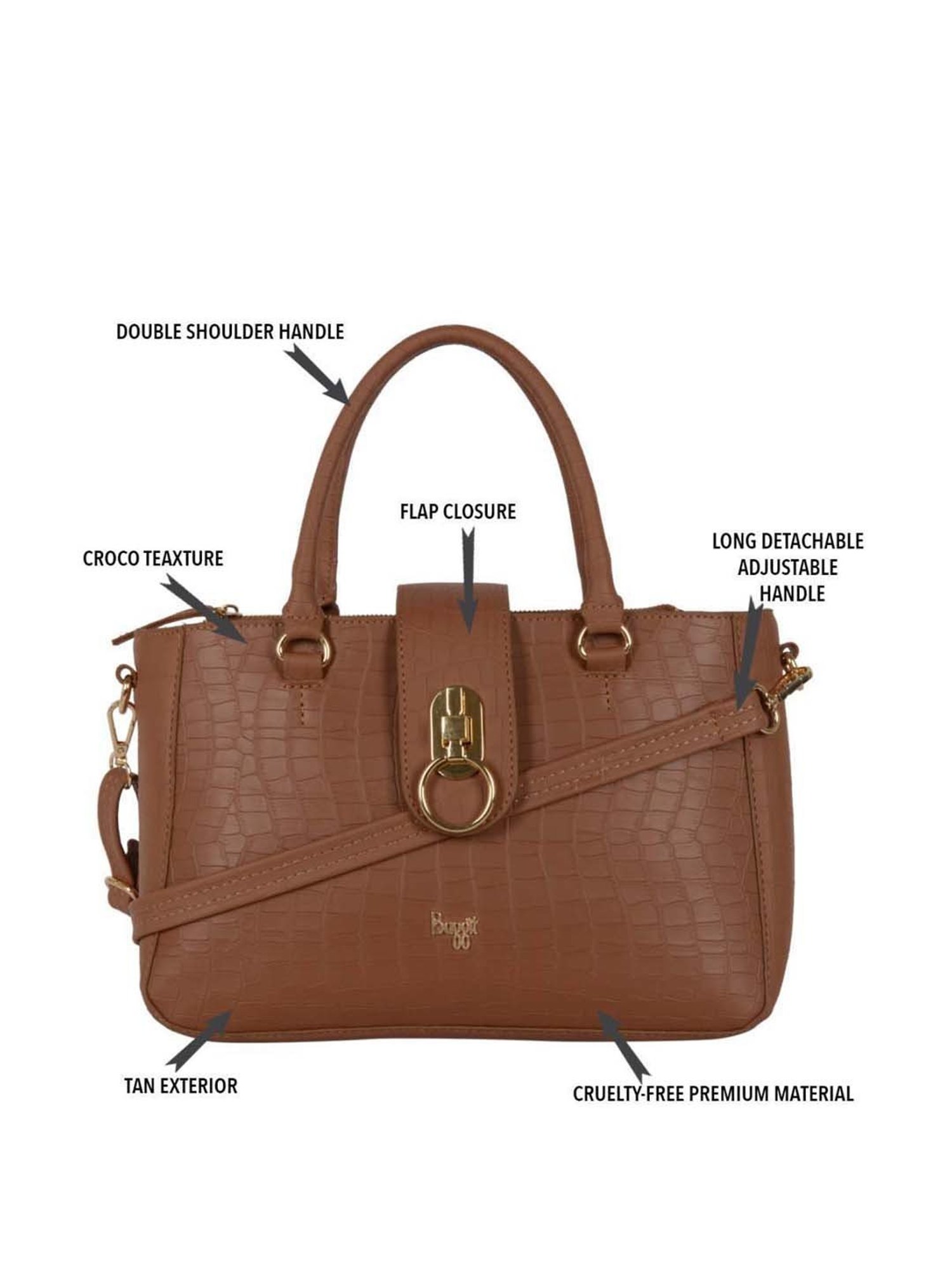 Baggit Tan Textured Medium Handbag