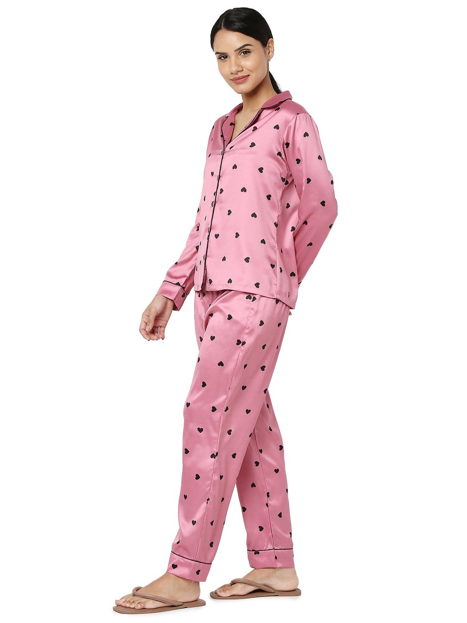Smarty Pants Pink Satin Print Shirt With Pyjamas