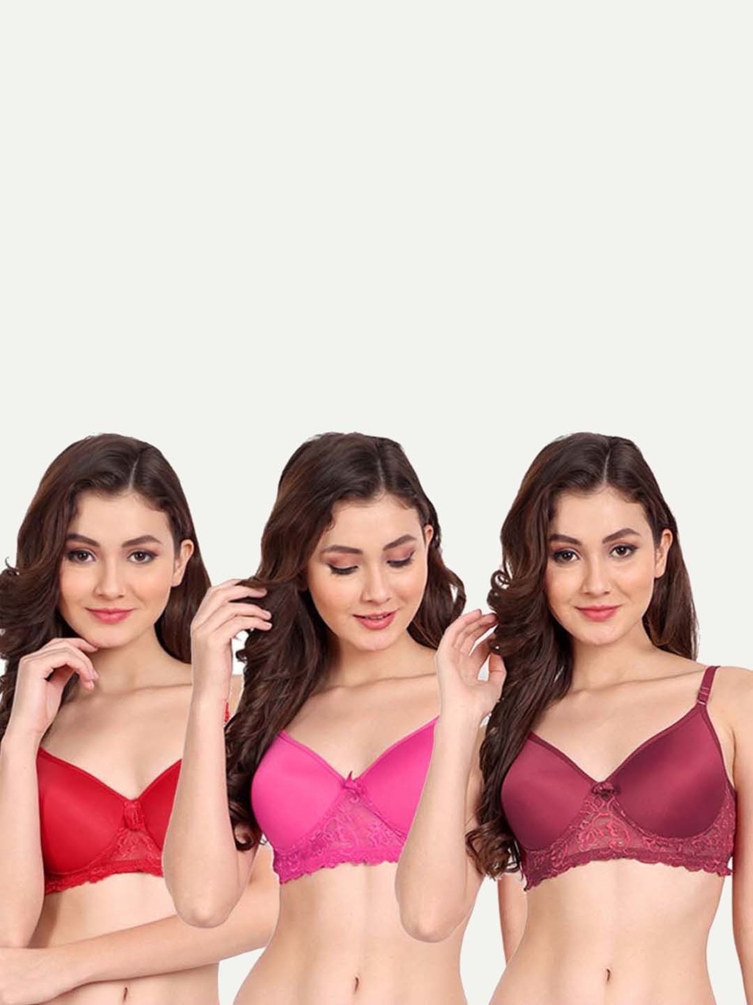 FIMS: Fashion is my Style Maroon & Hot Pink Everyday Bras - Pack Of 3