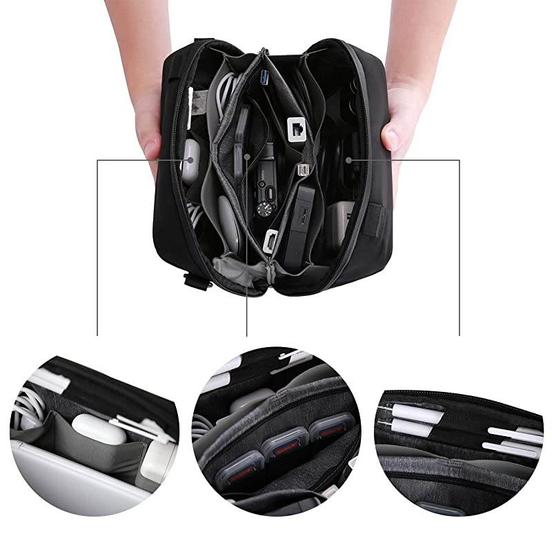 Tech Pouch Organizer Portable Electronics Travel Organizer with 3 Detachable Straps Tech Bag for Travelling