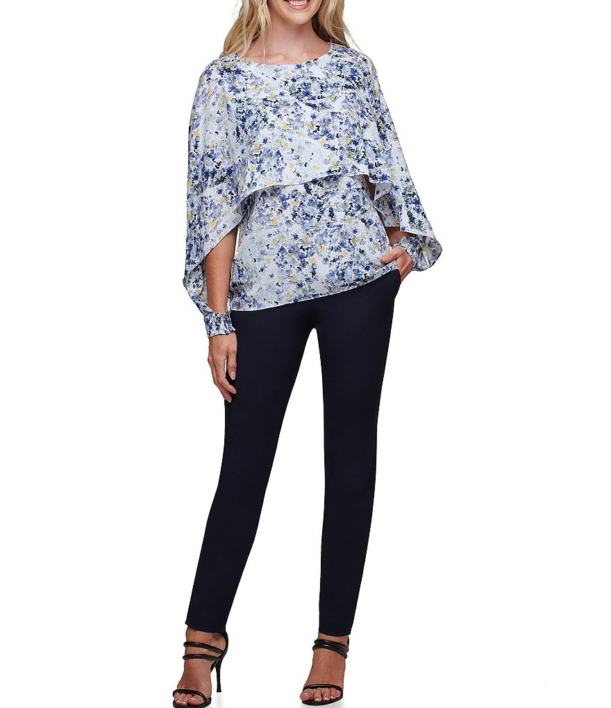 DKNY Round Neck Long Sleeve Popover Cape Top