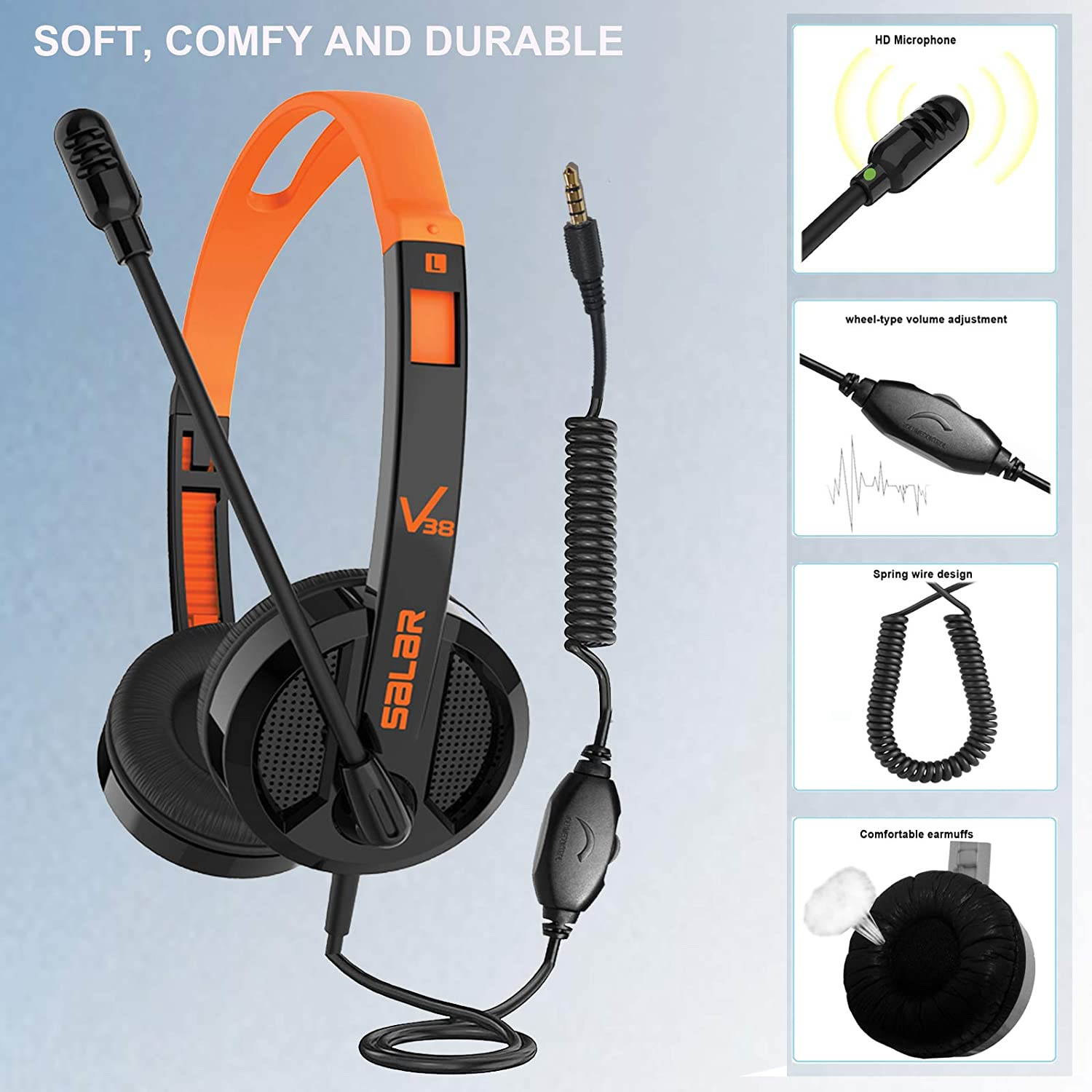 Over Ear Headphones Mic Noise Reduction 3.5MM Wired Headset