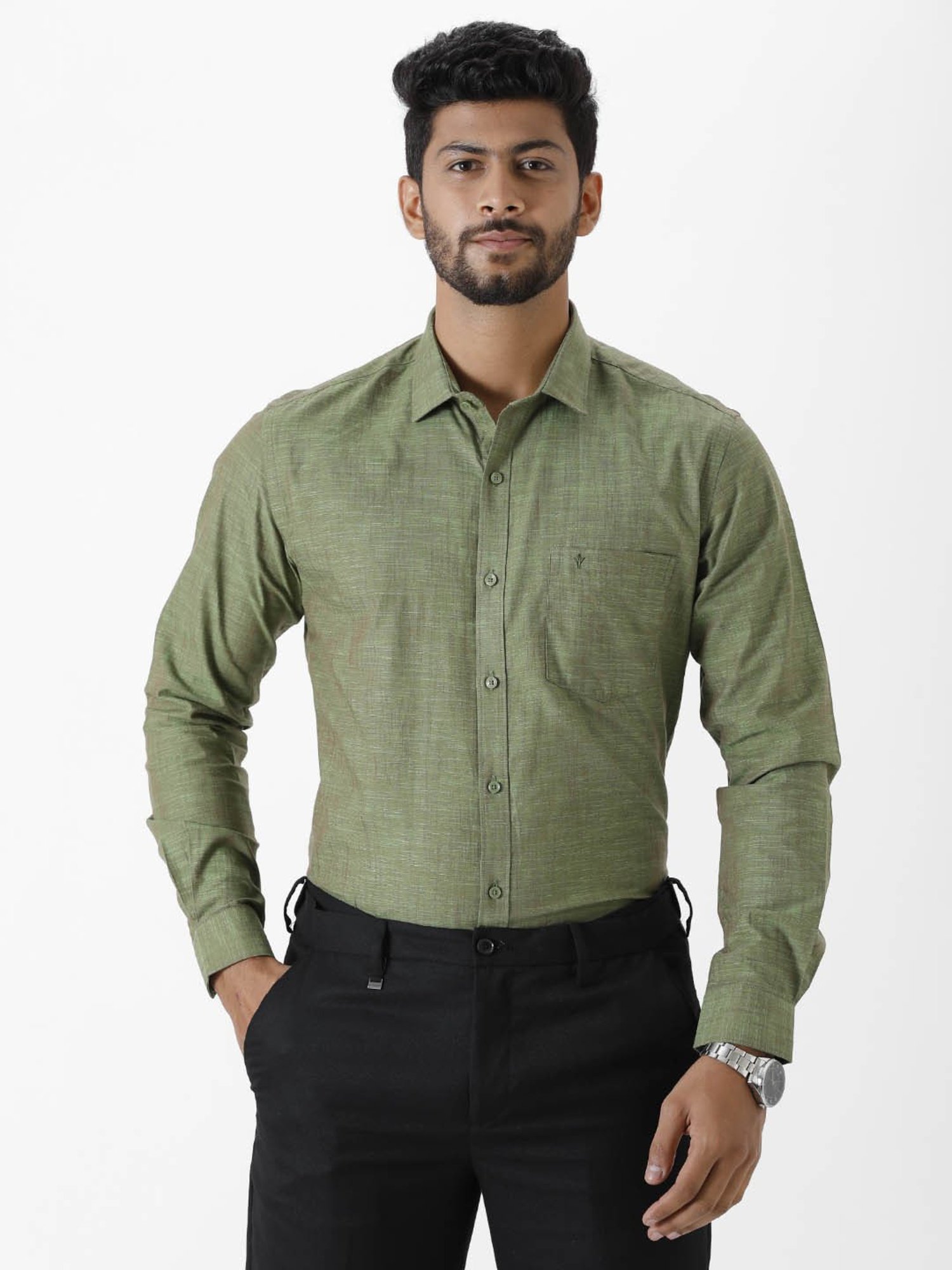 Ramraj Sage Green Regular Fit Shirt