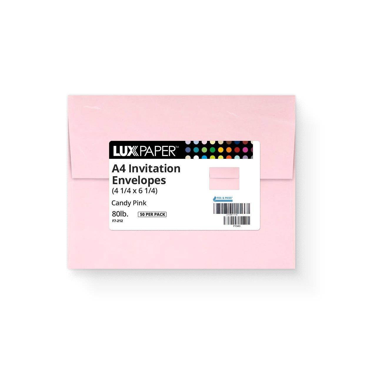 A4 Invitation Envelopes (4 1/4 x 6 1/4) - Candy Pink (50 Qty) | Perfect for Invitations, Announcements, Sending Cards, 4x6 Photos | LUX-4872-14-50