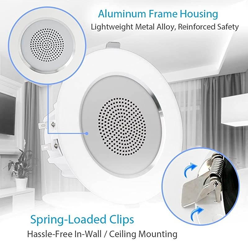 Pair 35 Flush Mount Inwall Inceiling 2Way Home Speaker System Aluminum Housing Spring Loaded Clips Dual Polyprone Cone Polymer Tweeter Stereo Sound 140 Watts PDIC35
