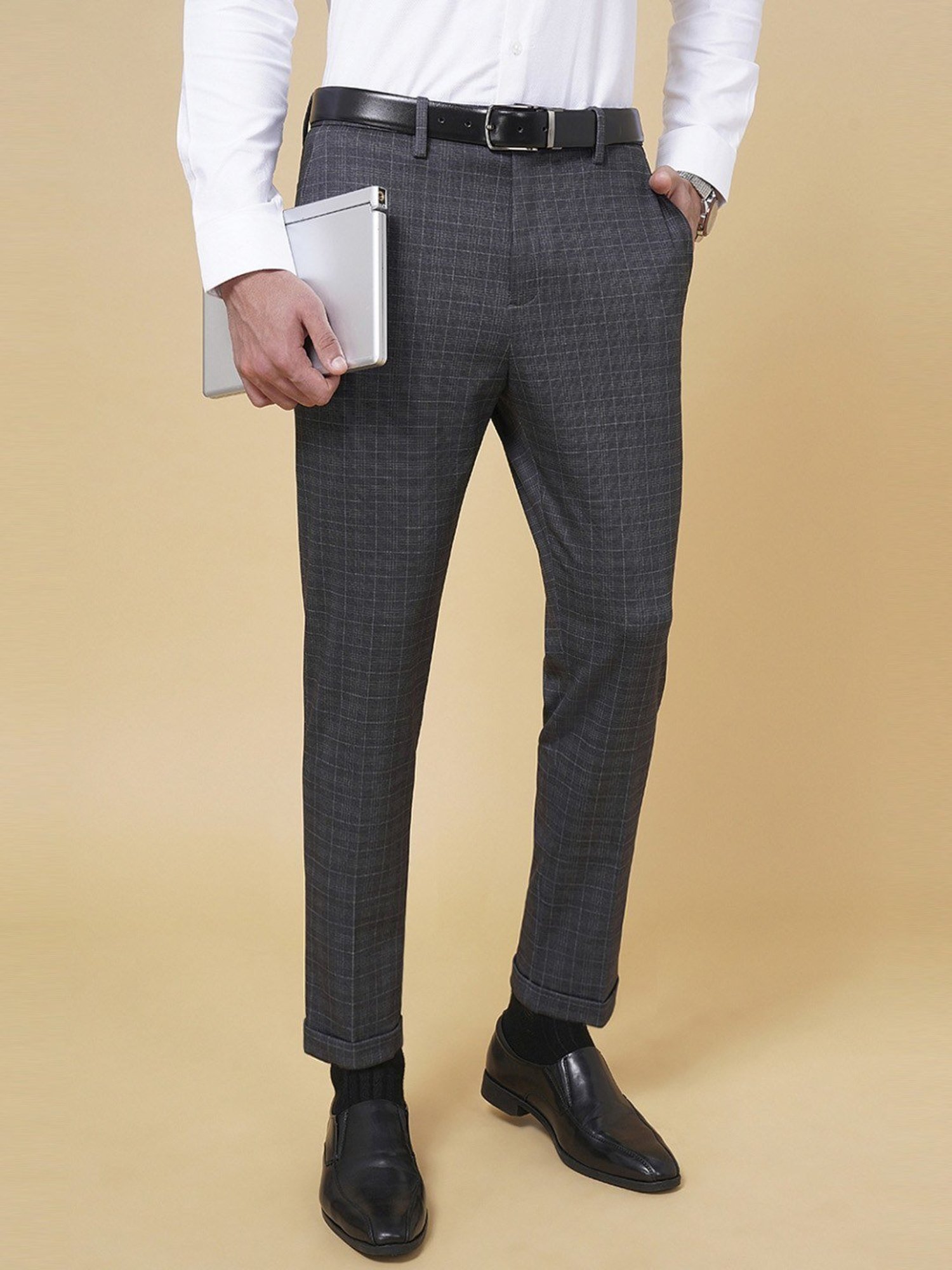 Byford by Pantaloons Grey Regular Fit Printed Trousers