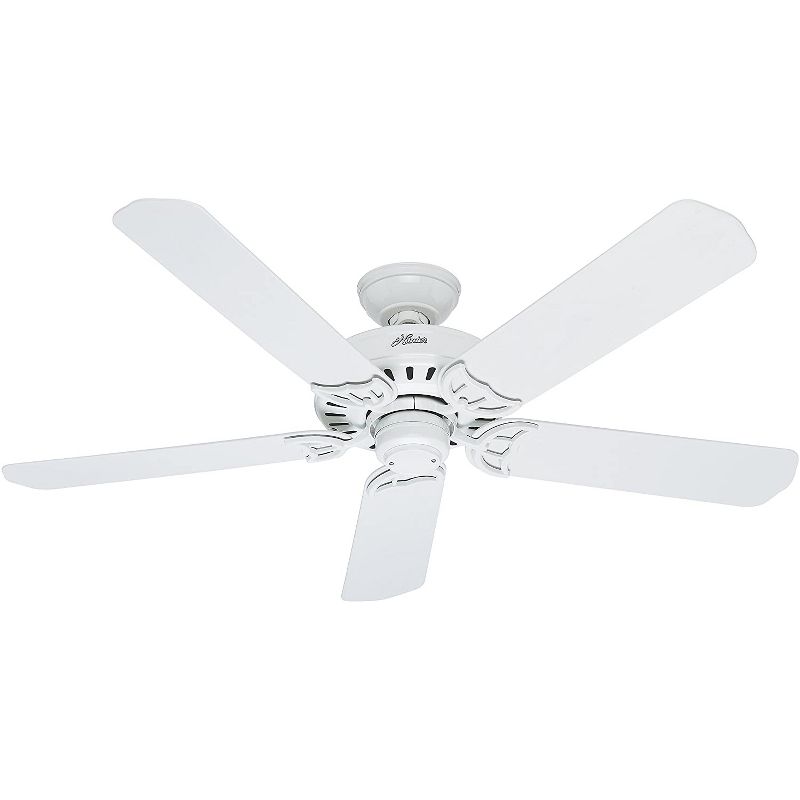 Hunter Fan Company 53125 Bridgeport 52 Inch Versatile Indoor/Outdoor Damp-Rated Home Ceiling Fan with Pull Chain Control without Light Fixture, White