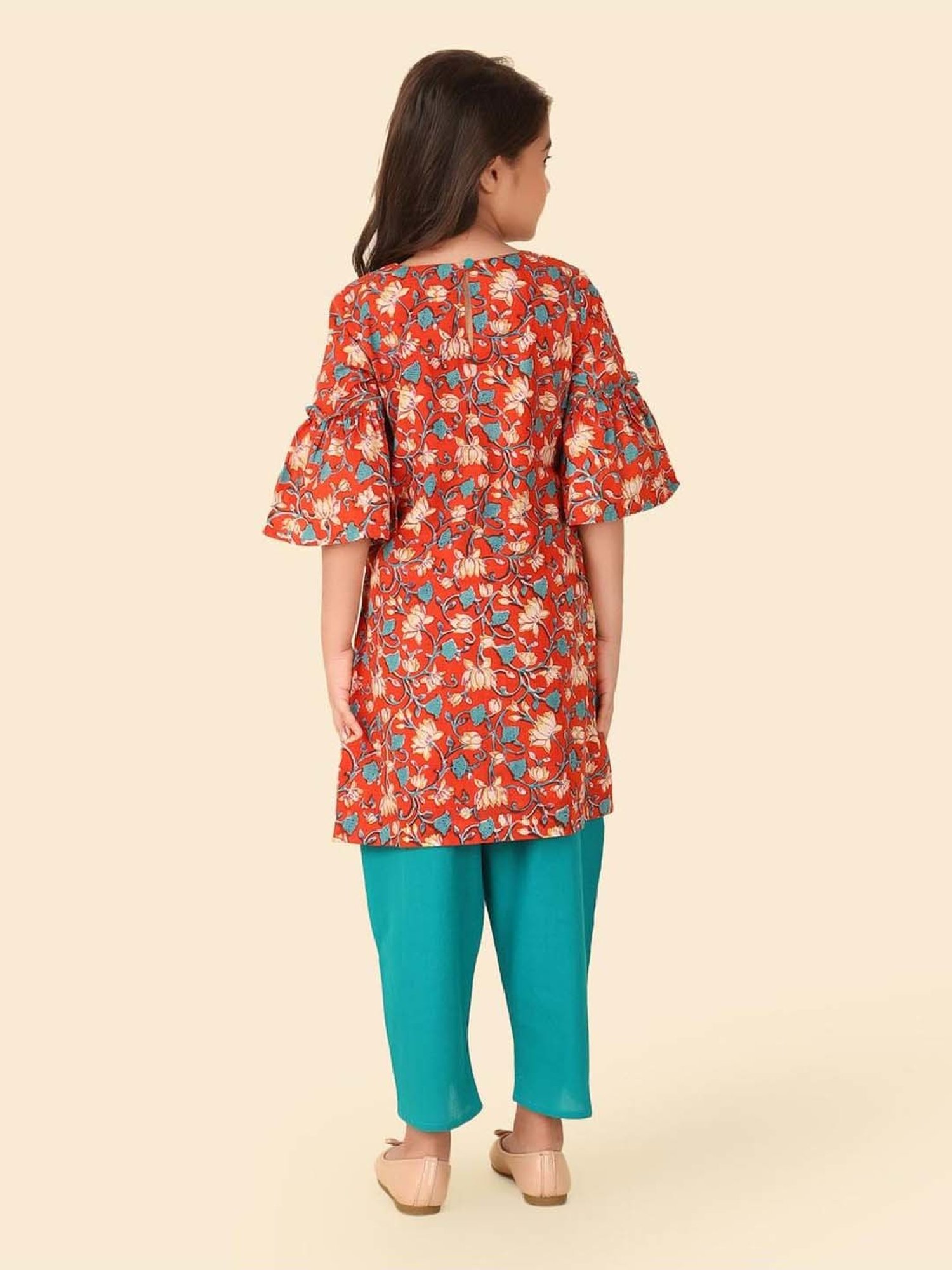 Fabindia Girls Rust & Blue Cotton Printed Salwar Set