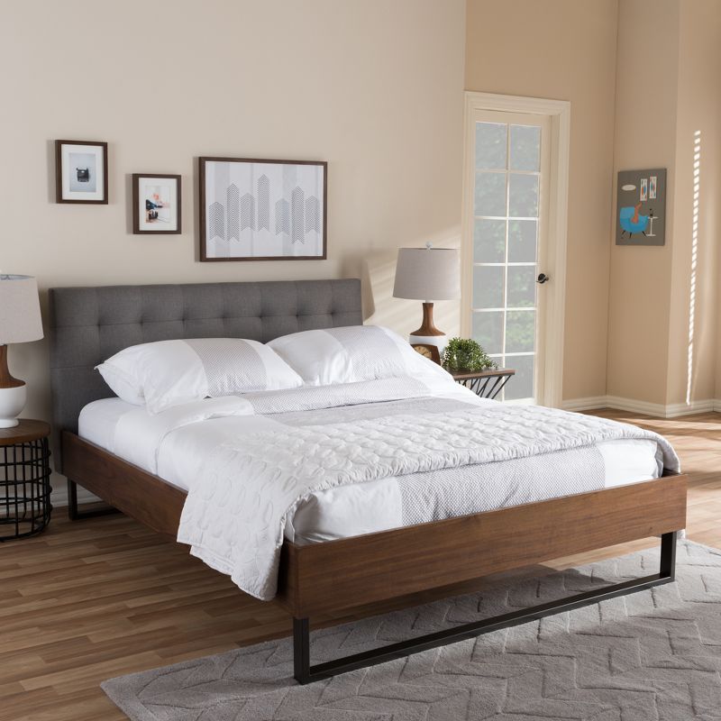 Jupiter Mid Tufted Platform Bed - Queen - Gray - Baxton Studio