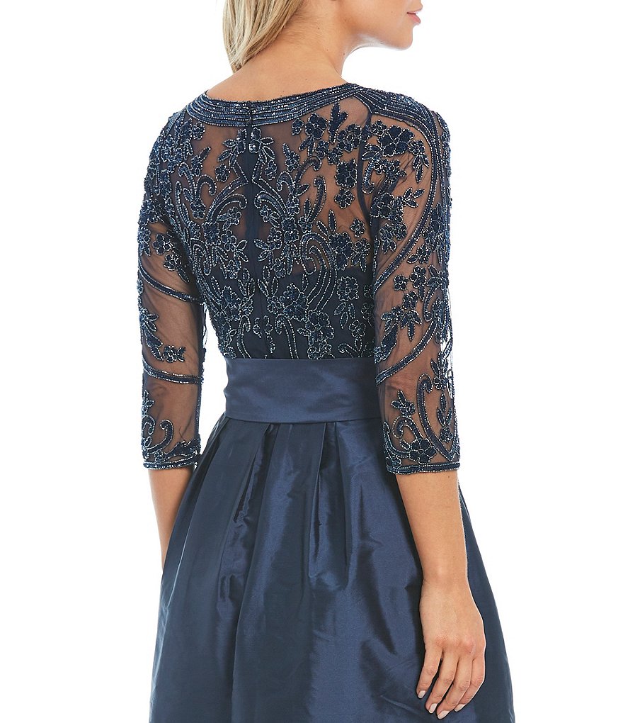 Pisarro Nights Beaded Bodice Jewel Neck Taffeta Ball Gown