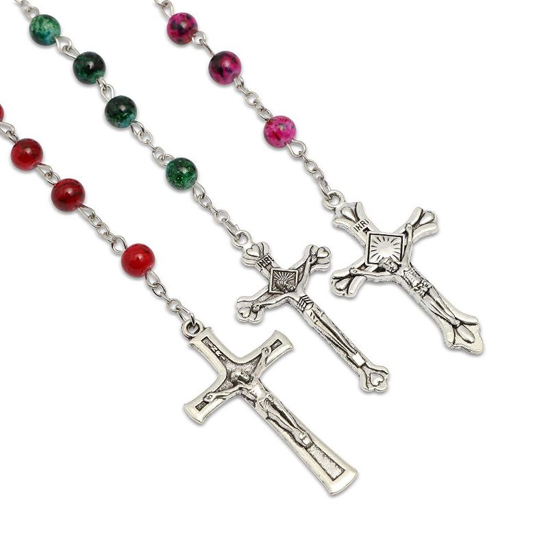 Juvale 12 Piece Catholic Rosary Glass Beads Necklace, 6 Pendants Design and Colors, 19.7"