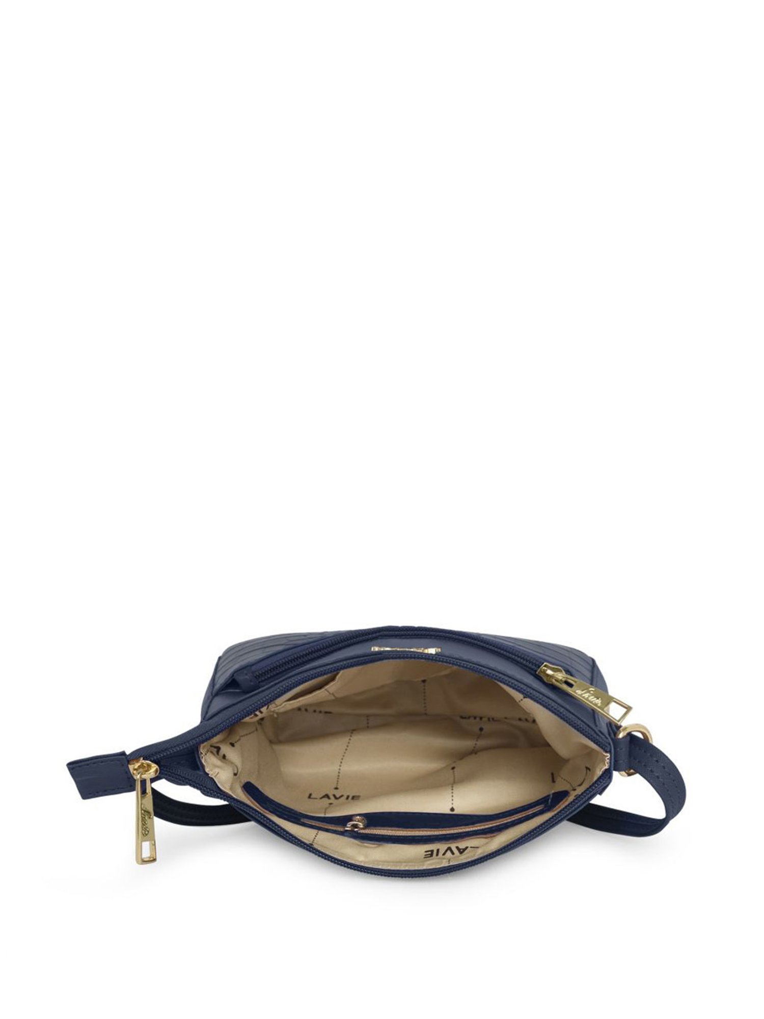 Lavie Croc Saddle Navy Synthetic Textured Sling Handbag