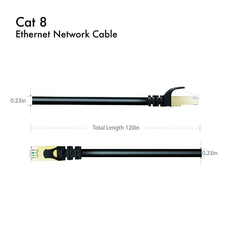 8 Ethernet Cable 10 ft Shielded 26AWG Lastest 40Gbps 2000Mhz SFTP Patch Cord Heavy Duty High Speed 8 LAN Network RJ45 Cable in Wall Outdoor Weatherproof Rated for Router Modem Gaming