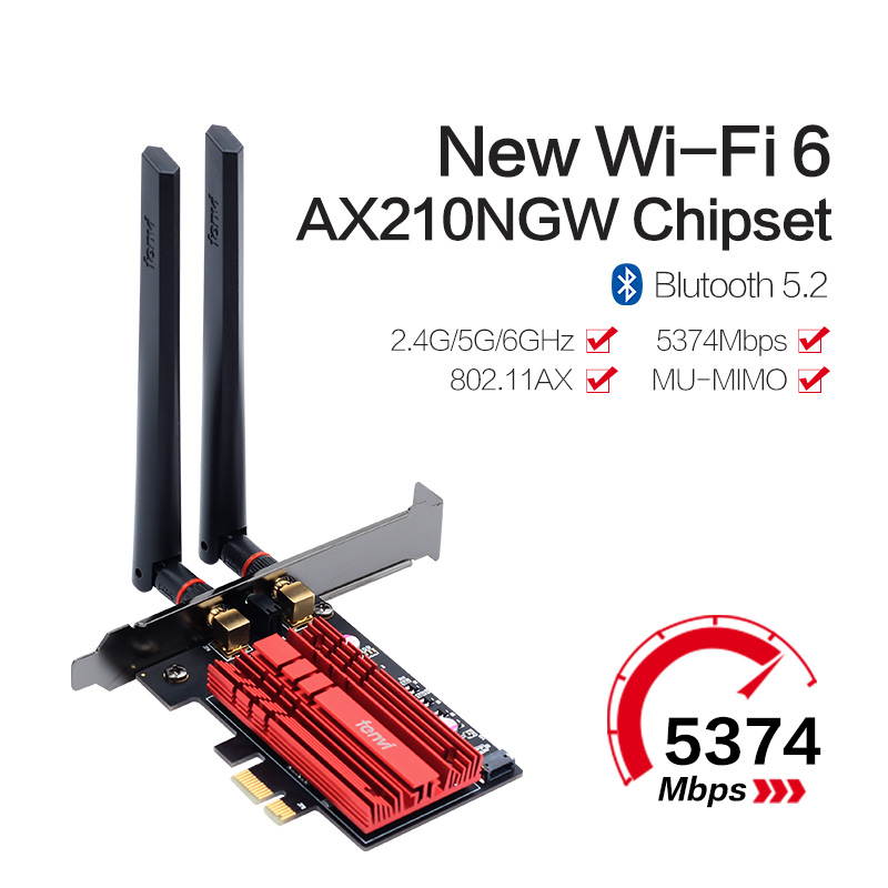 Fenvi FV-AXE3000 Wi-Fi 6E AX210 PCIe Network Card Bluetooth 5.2 Heat Sink AX 3000Mbps 802.11ax Tri-band 2.4G/5G/6G PCI-E Wireless WiFi Network Adapter Cards for Desktop PC Support Windows 10 64-bit