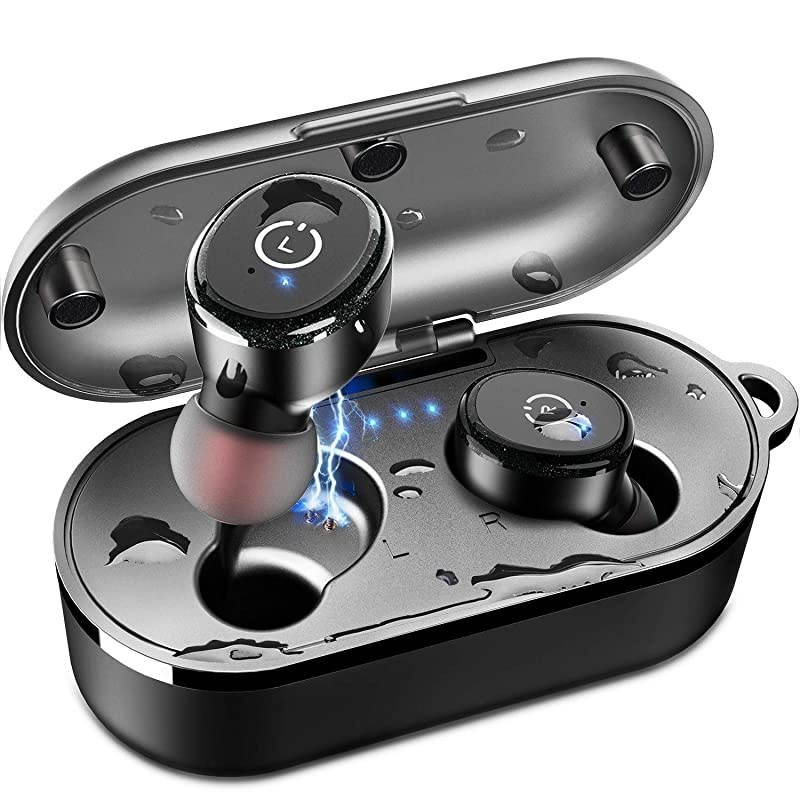 T10 Bluetooth 50 Wireless Earbuds with Wireless Charging Case IPX8 Waterproof TWS Stereo Headphones in Ear Built in Mic Headset Premium Sound with Deep Bass for Sport Black