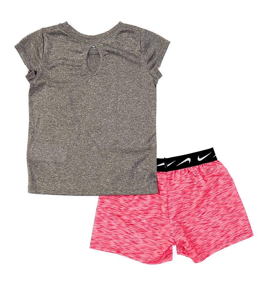 Nike Little Girls 2T-6X Short-Sleeve Heart Graphic Tee & Space-Dye Shorts Set