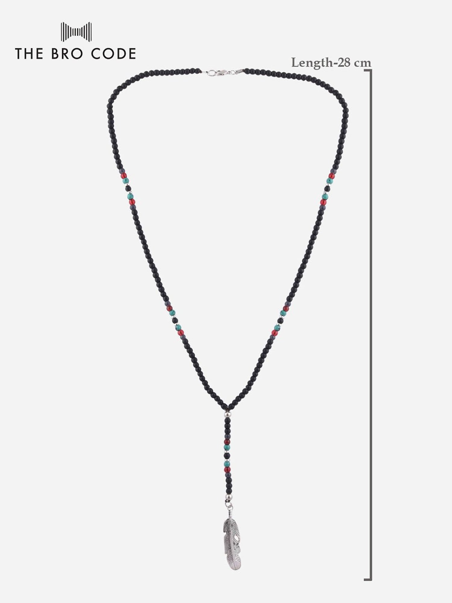 The Bro Code Black Beaded Feather Charm Necklace For Men