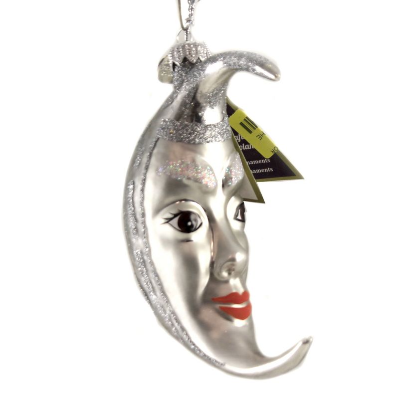 Morawski 4.75" Silver Man In The Moon Ornament Halloween Crescent  -  Tree Ornaments
