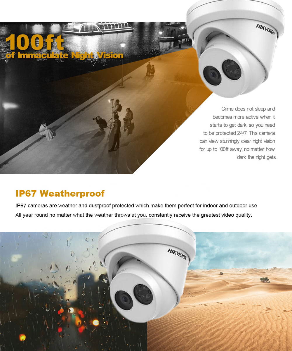Hikvision 8MP Dome IP PoE Security Camera DS-2CD2385FWD-I 2.8MM Lens 4K UltraHD Outdoor Security POE IP Dome Camera Onvif EXIR 98ft Night Vision Turret Camera with Card Slot IP67 Waterproof, 1-Pack