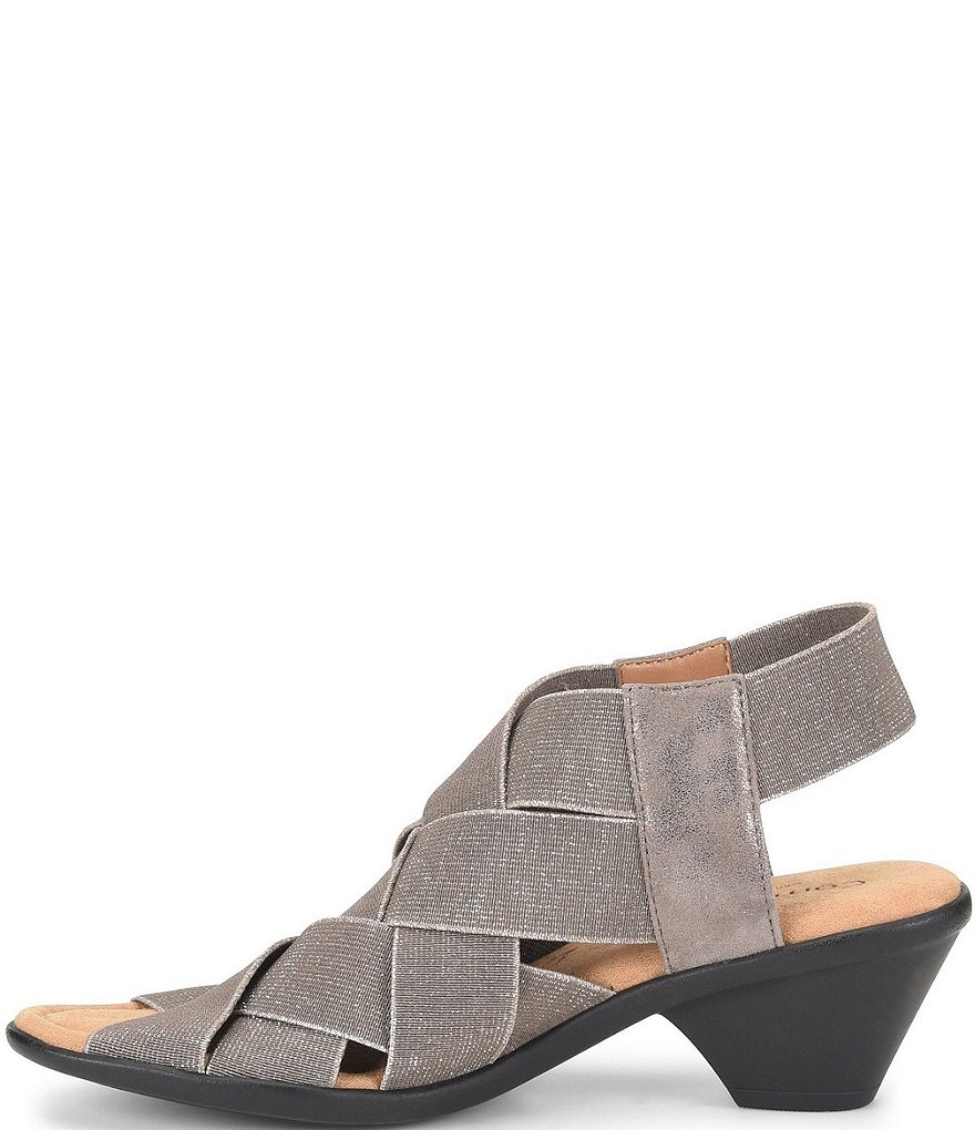 Comfortiva Farrow Elastic & Metallic Suede Block Heel Sandals