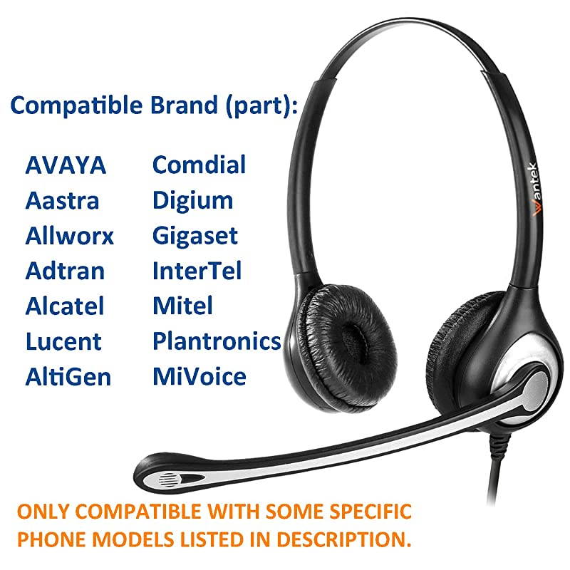 Corded Telephone Headset Dual wNoise Canceling Mic for Avaya Aastra Allworx Adtran Alcatel Lucent AltiGen Comdial Digium Gigaset InterTel Mitel Plantronics MiVoice Landline DeskphonesF602S1
