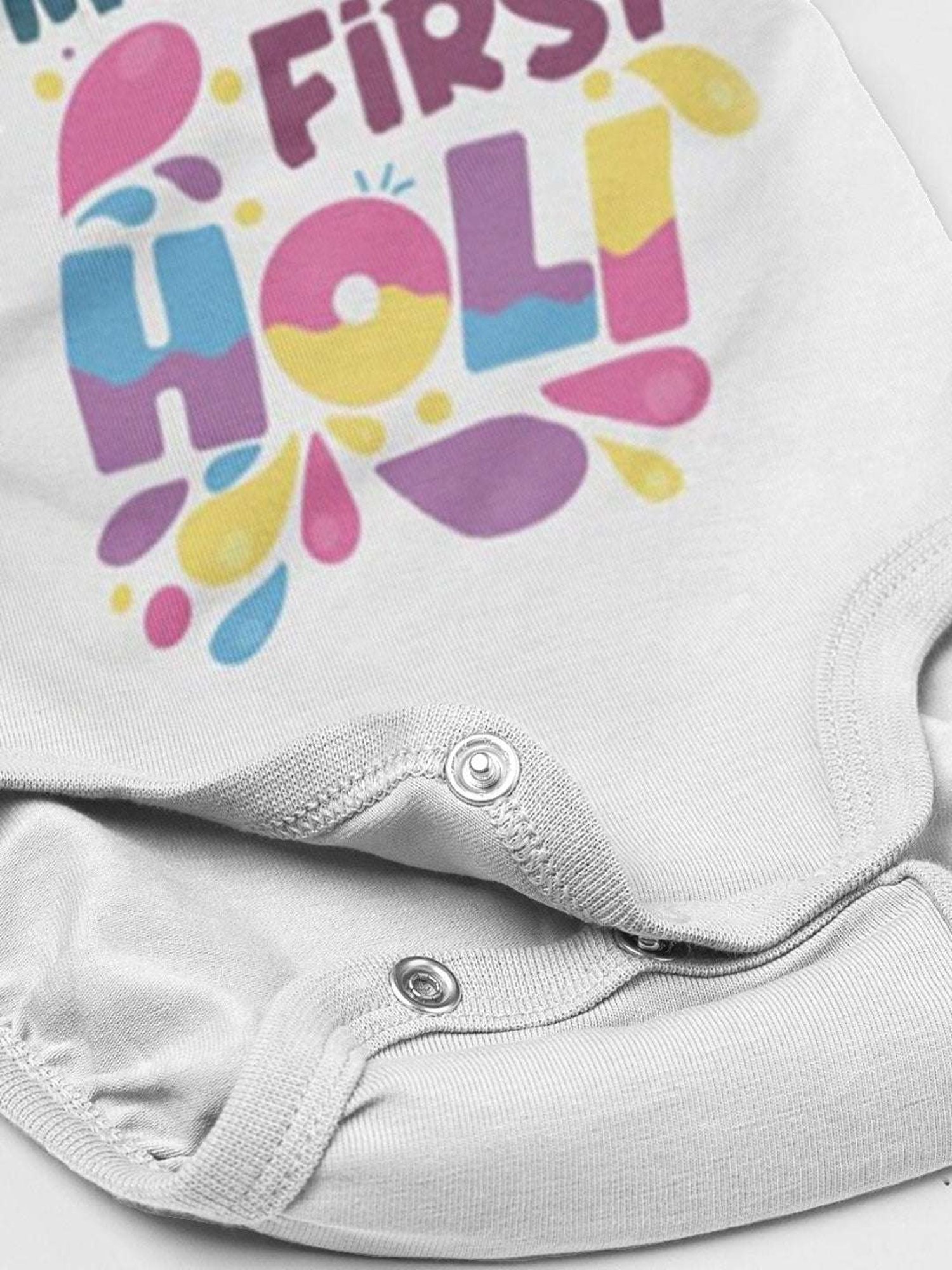 Bonkids White Cotton My First Holi Printed Full Sleeves Onesie