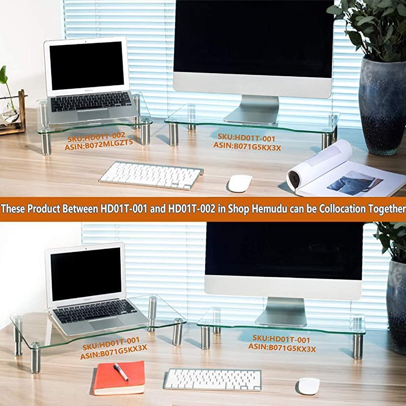 Pack Computer Monitor Riser with Height Adjustable Multi Media Desktop Stand for Flat Screen LCD LED TV, Laptop/Notebook/Xbox One,HD01T-01