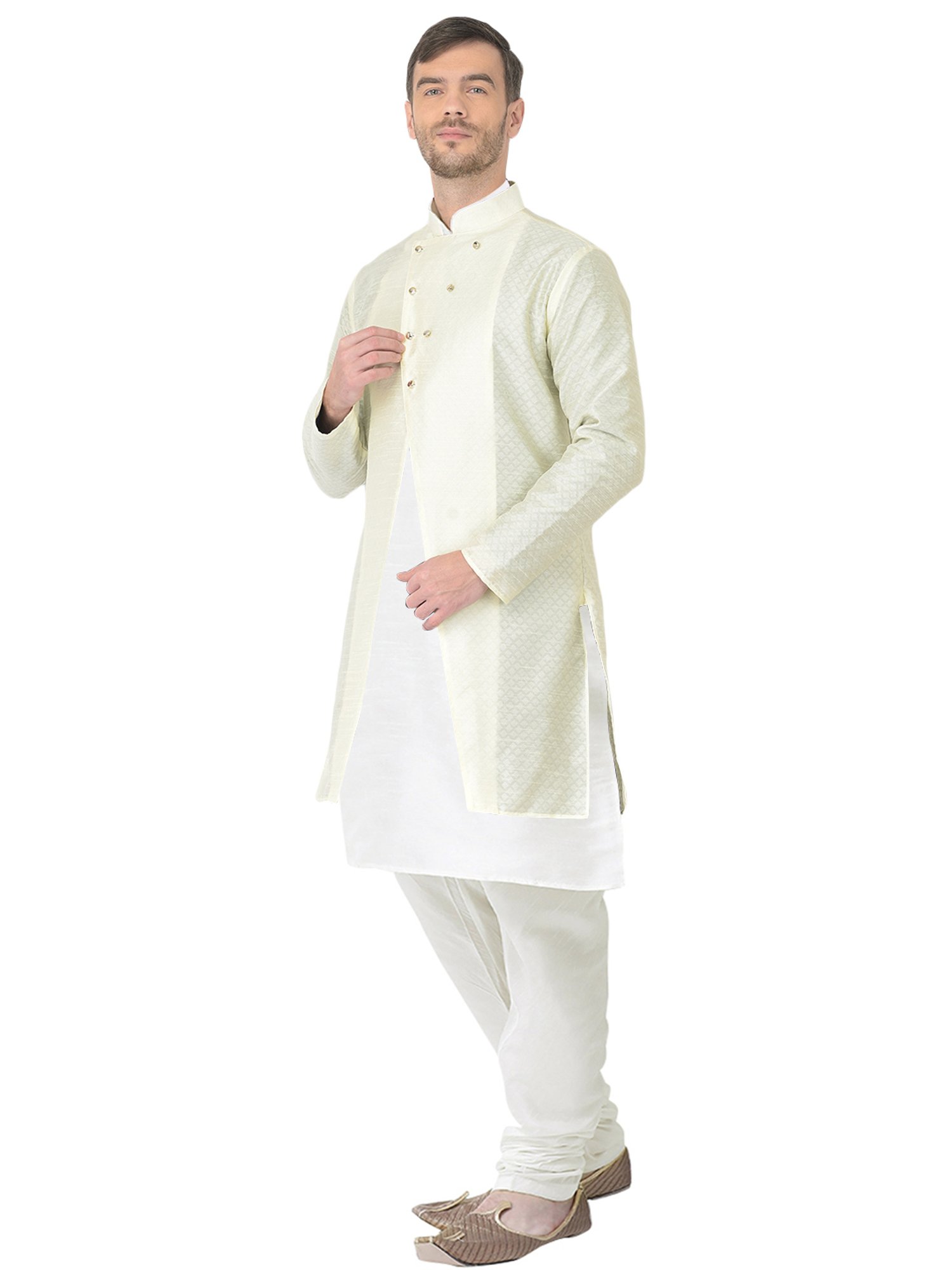 SG RAJASAHAB Cream Regular Fit Self Pattern Kurta Set