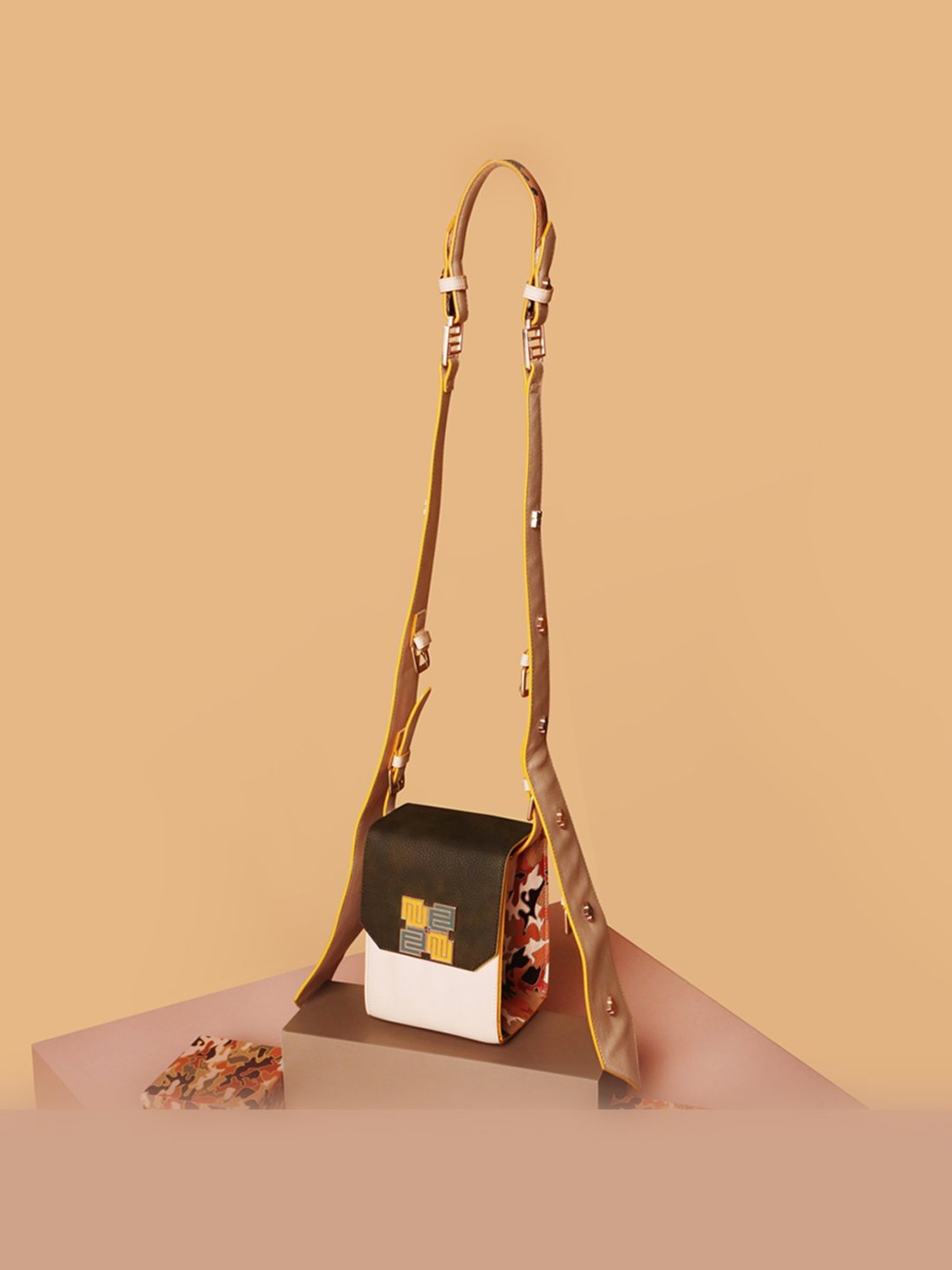 Eume Mocha Blush Pink Camo Vegan Leather Satchel Handbag