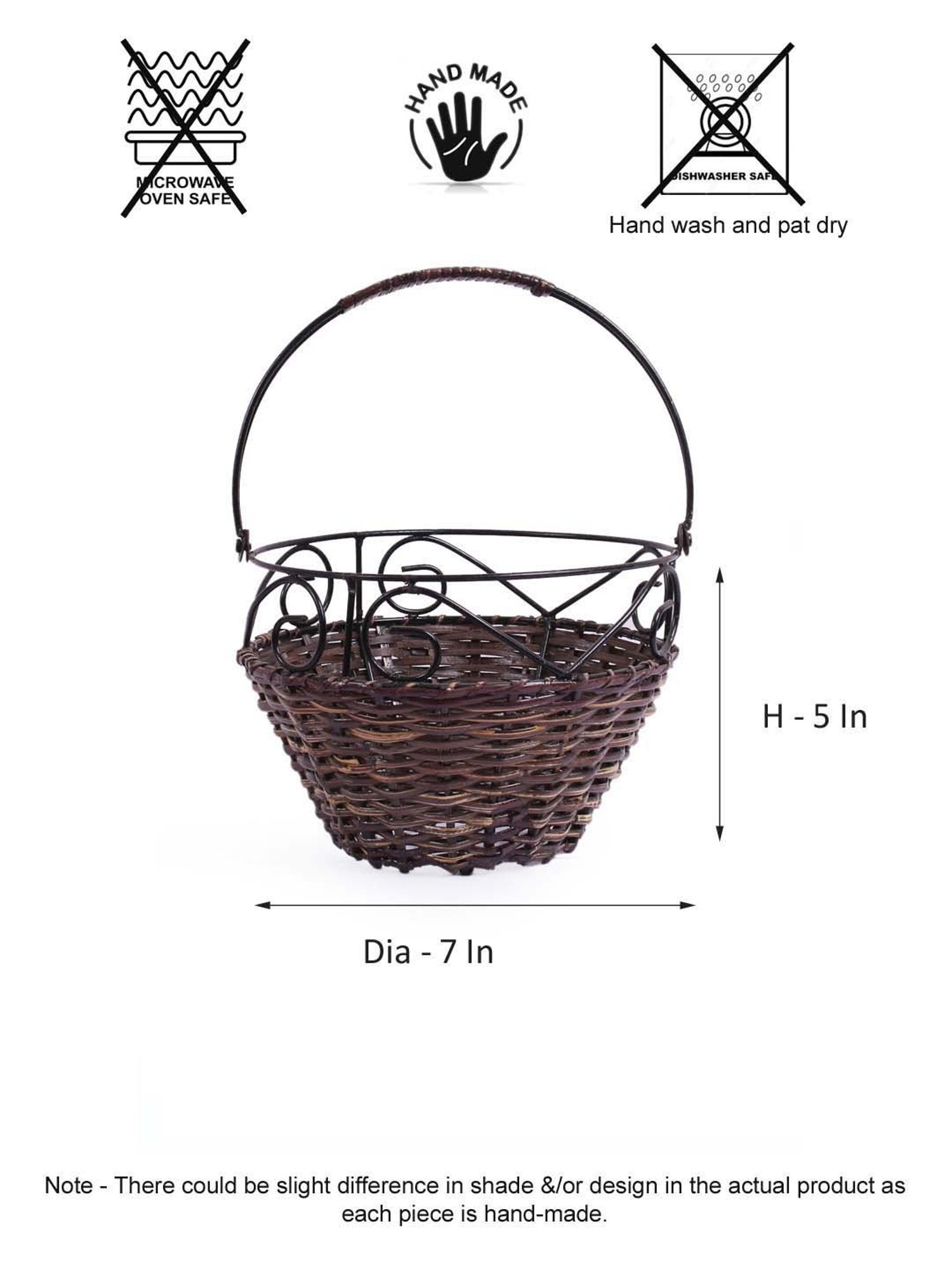 VarEesha Brown Bamboo Wicker Mutipurpose Basket with Handle - Set of 1
