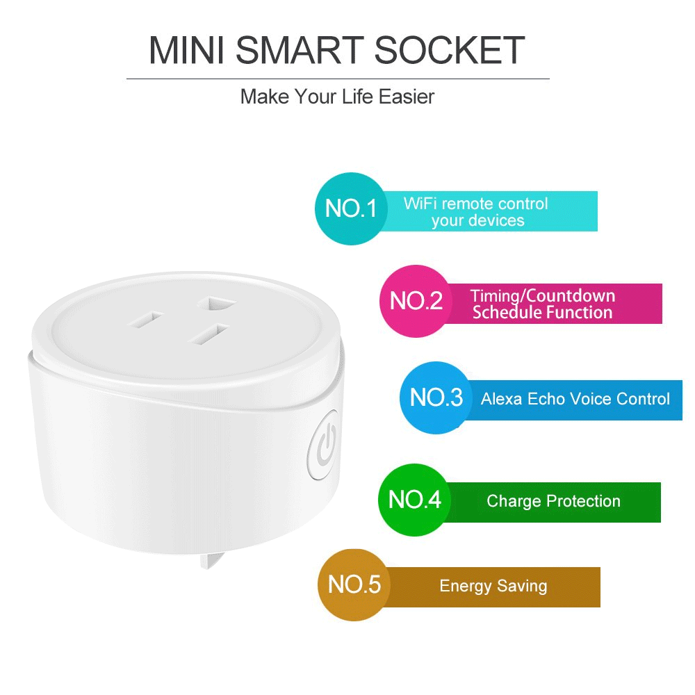 Avatar Controls Smart Mini Wifi Plug WiFi Outlet Socket Remote Control Timer/On/Off Switch, Work with Alexa / Google Home