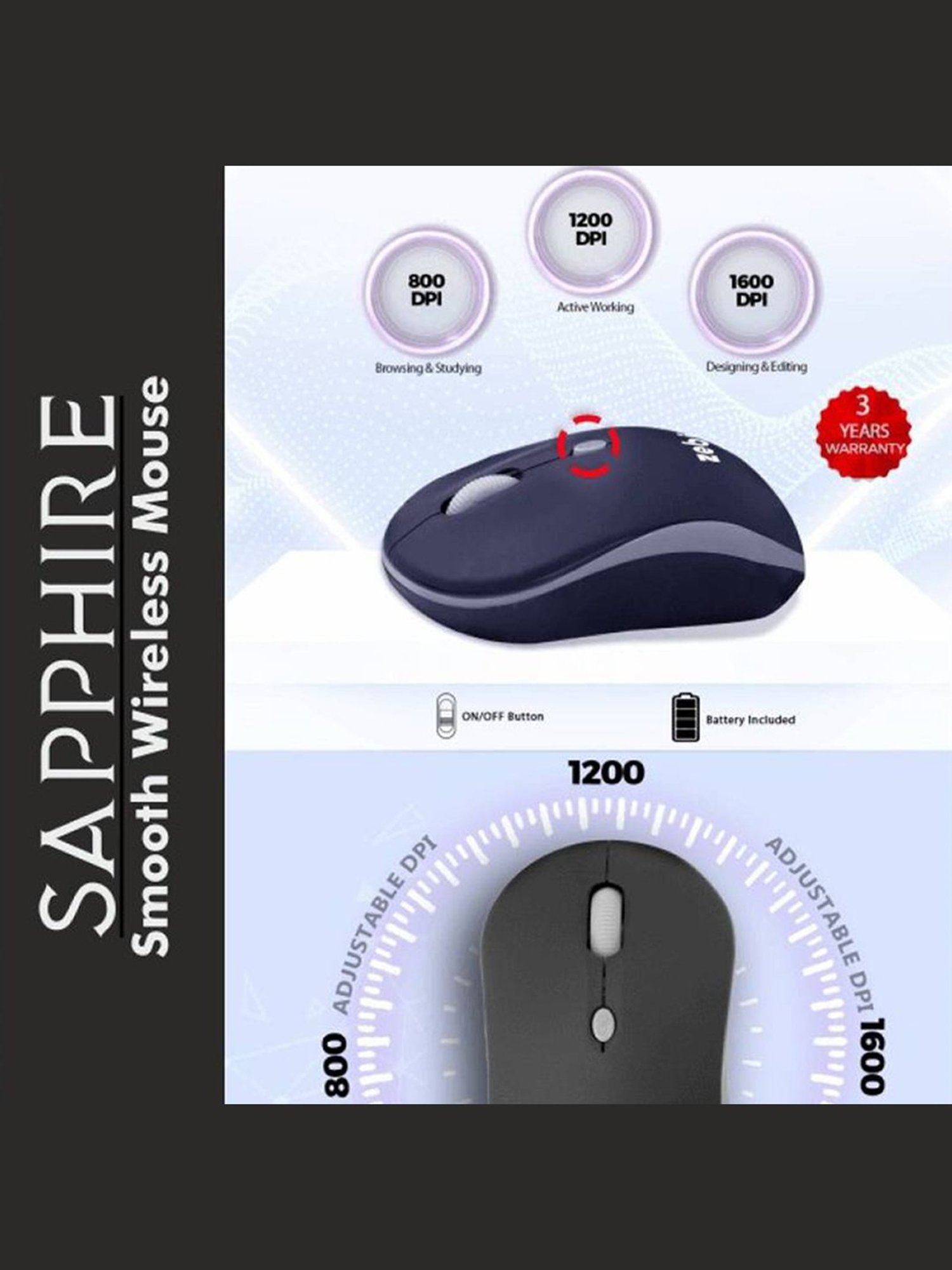 Zebion Sapphire Wireless Optical Mouse (2.4 GHz Wireless, Black)