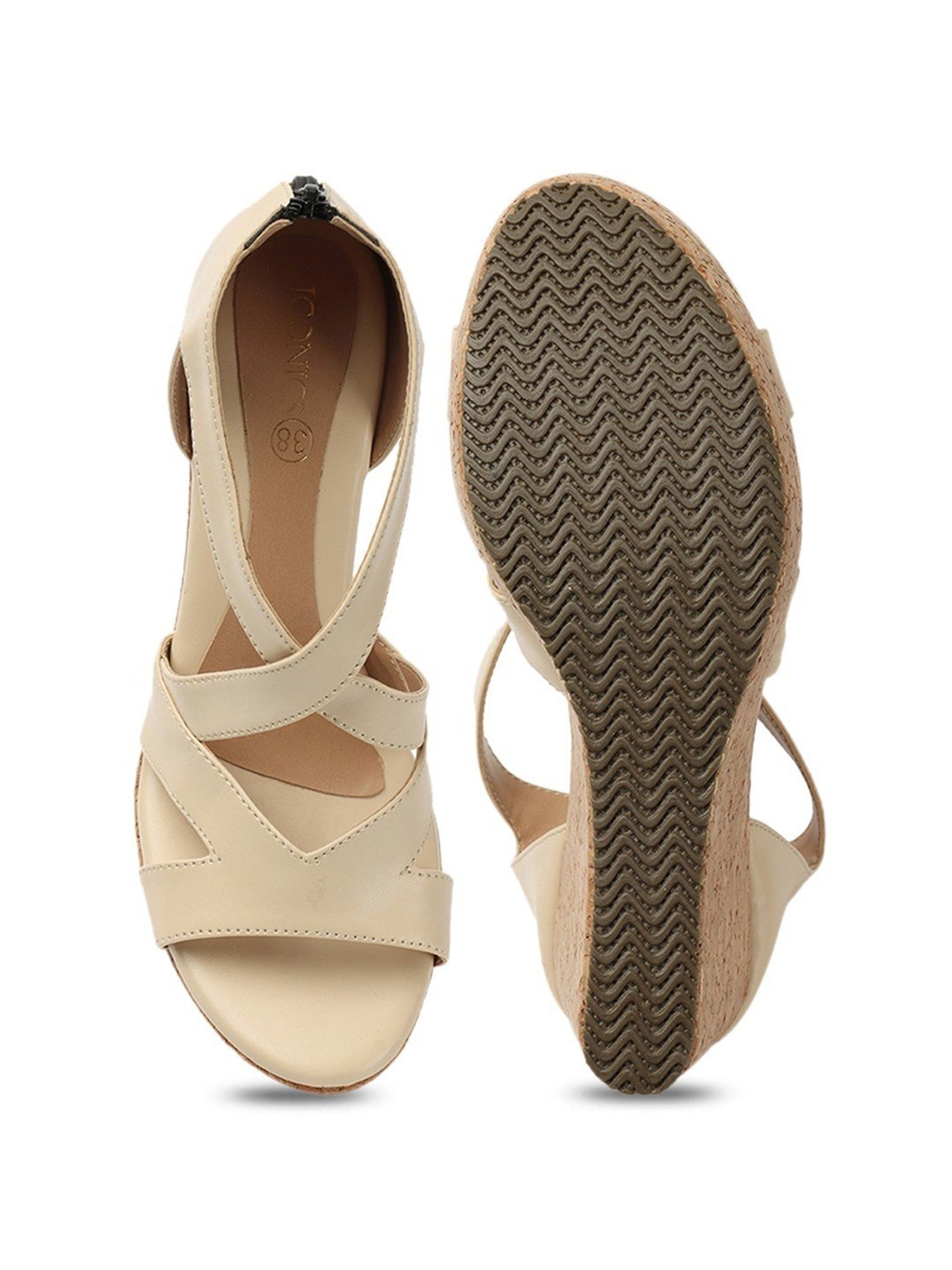 Iconics Women's Cream Cross Strap Wedges