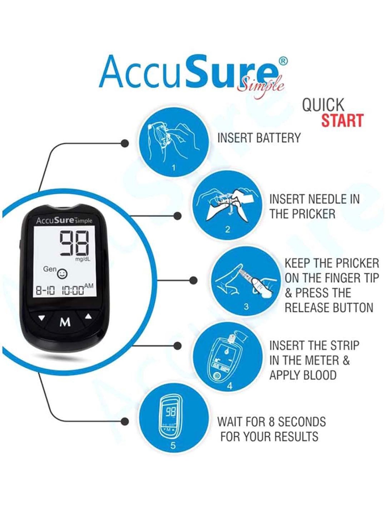 Accusure Simple Glucometer machine With 25 Test Strips (Black)