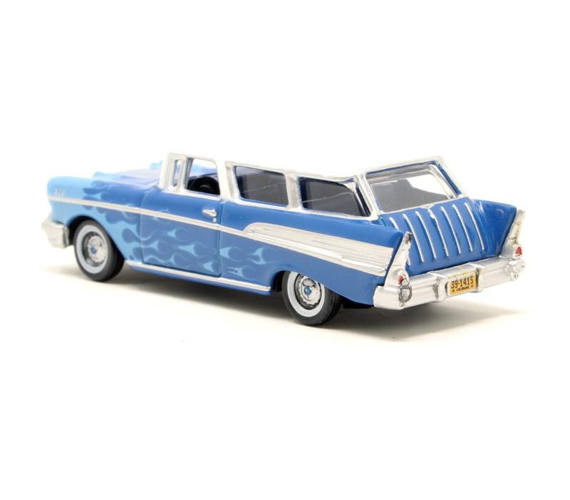 1957 Chevrolet Nomad Blue with Light Blue Flames and White Top "Hot Rod" 1/87 (HO) Scale Diecast Car by Oxford Diecast