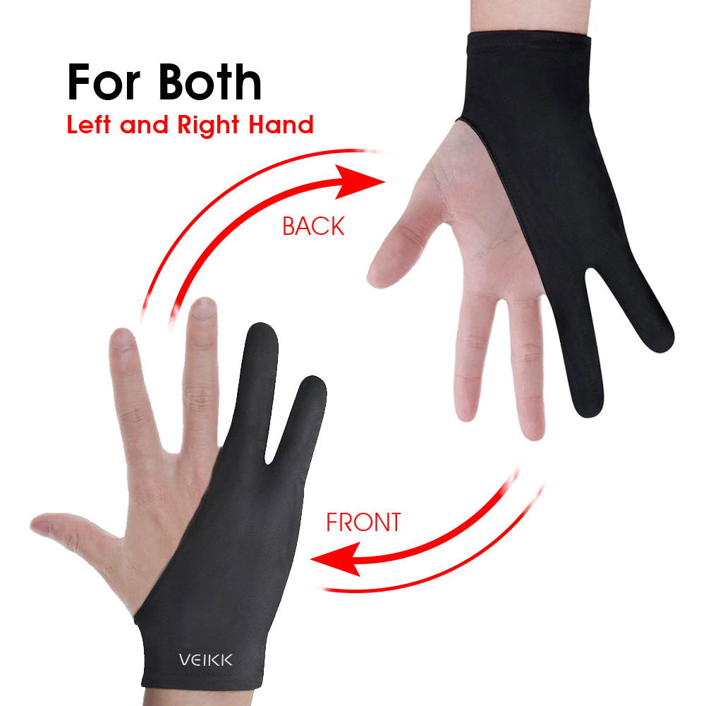 VEIKK Artist Glove for Drawing Tablet Free Size, 1 Unit for Left-Handed or Right-Handed- Black