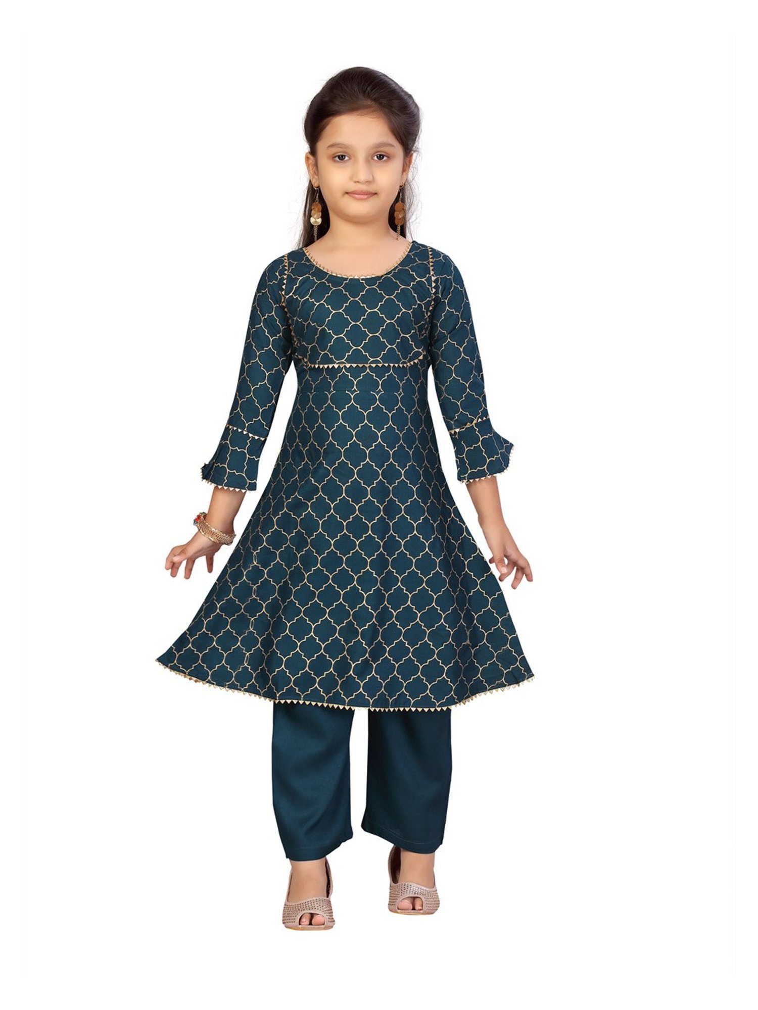 Aarika Kids Green Printed Kurta with Palazzos