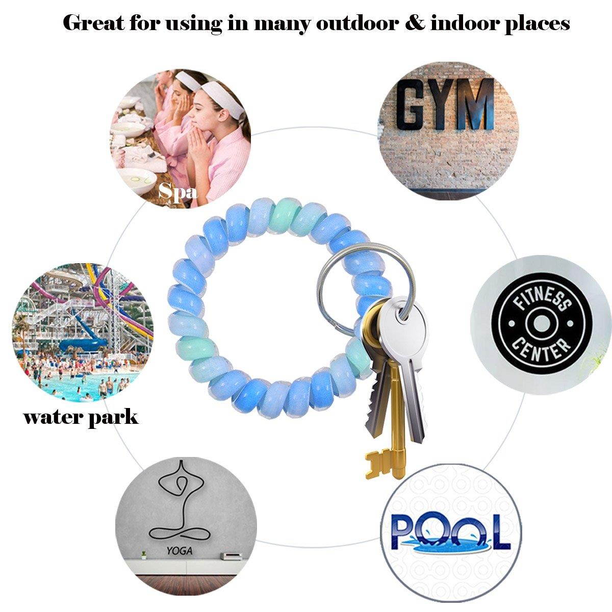 QY 10PCS Colorful Bright Assorted Colors Plastic Spiral Coil Wrist Band Key Ring Chain (Pattern O)