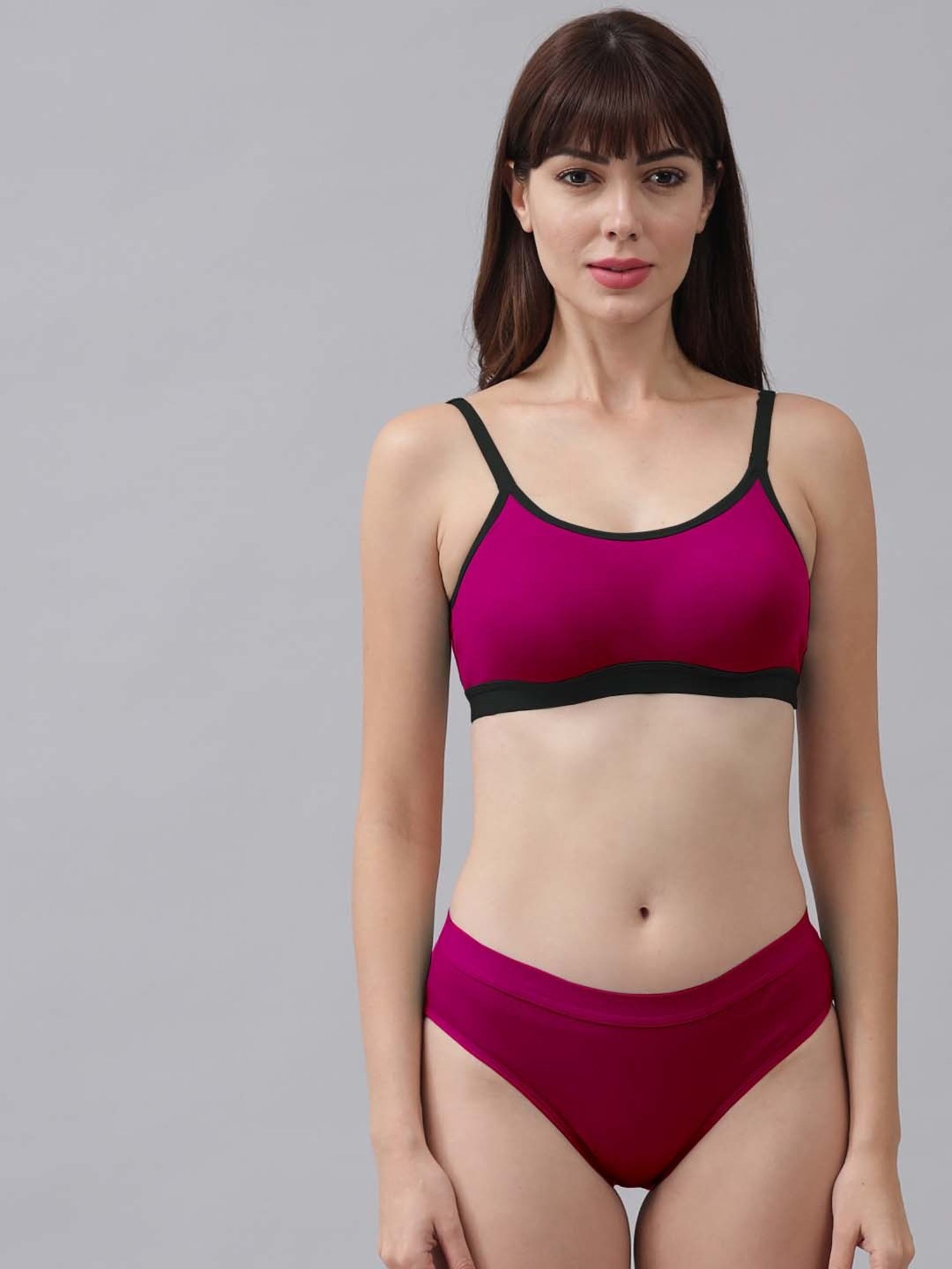 AROUSY Purple & Pink Cotton Bra Panty Set - Pack Of 3