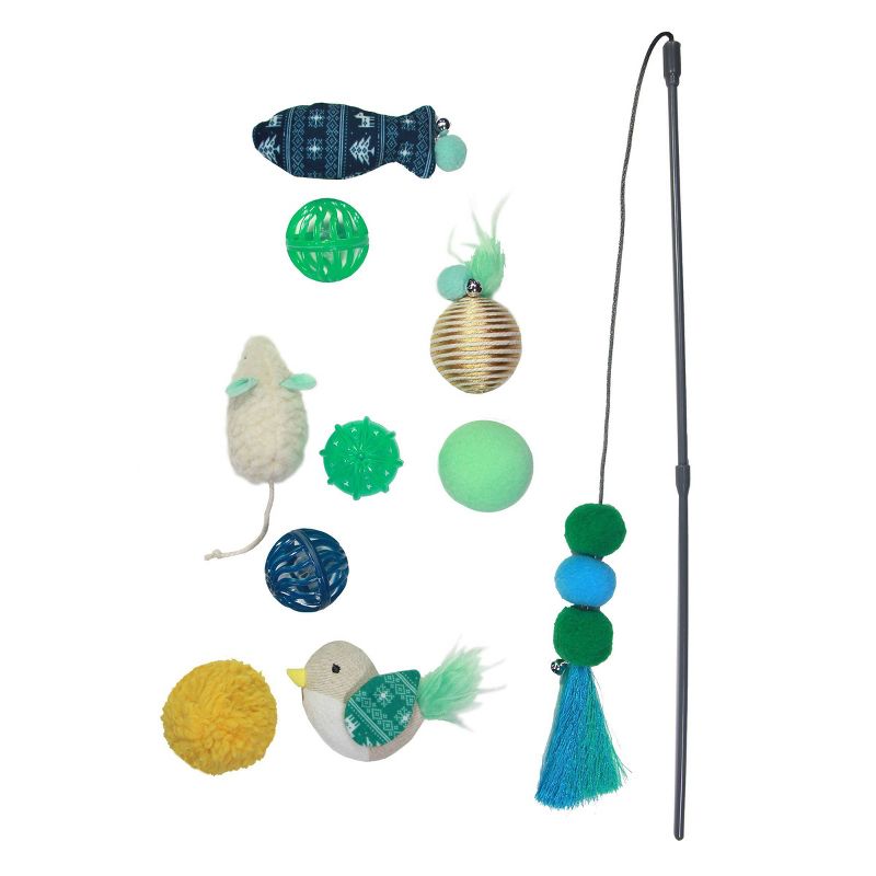 Cat Toy Gift Set - Green - 10pk - Boots & Barkley™