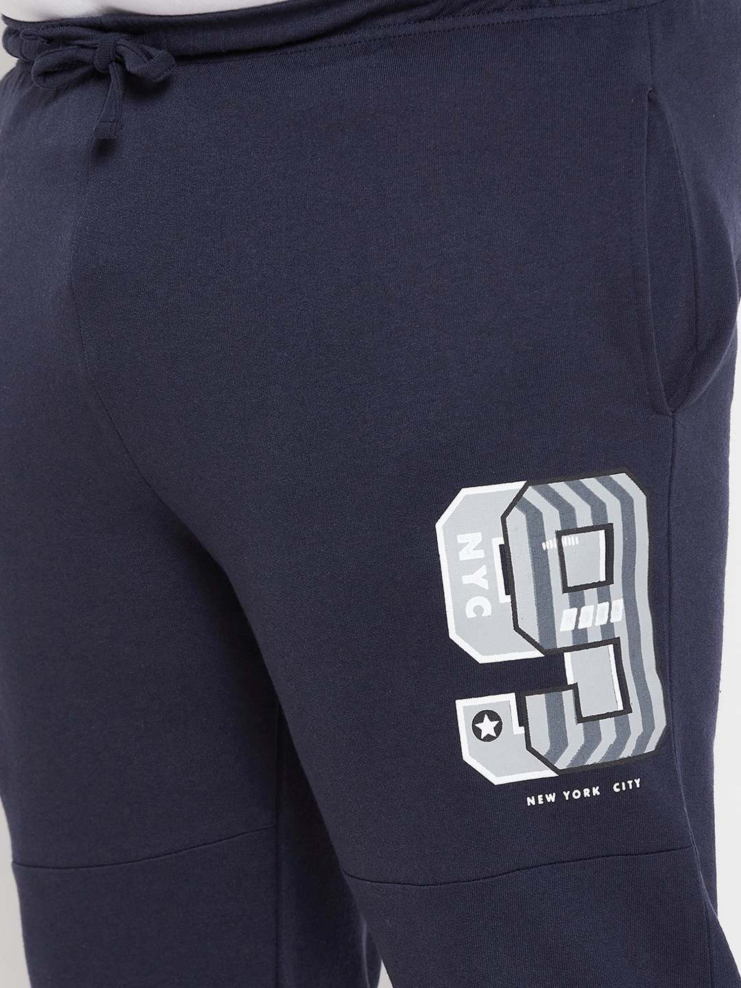 Bigbanana Navy Blue Cotton Regular Fit Printed Trackpants