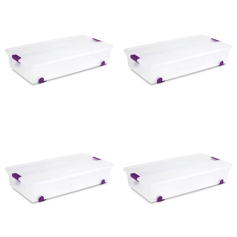 Homz 64 Quart Secured Seal Latch Extra Large Single Clear Stackable Storage Container Tote with Blue Lid for Home, Garage, or Basement (2 Pack)