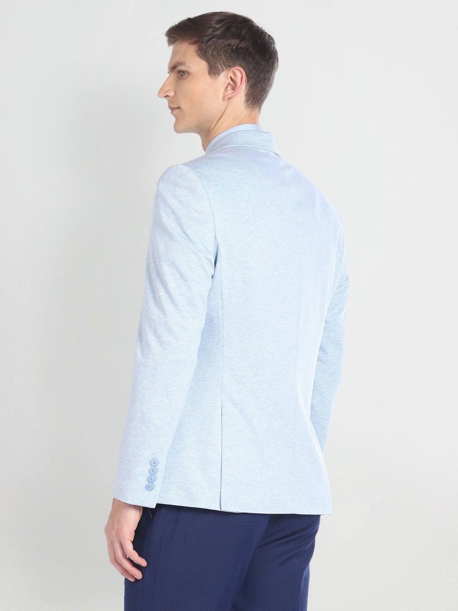 Arrow Light Blue Regular Fit Self Pattern Blazer