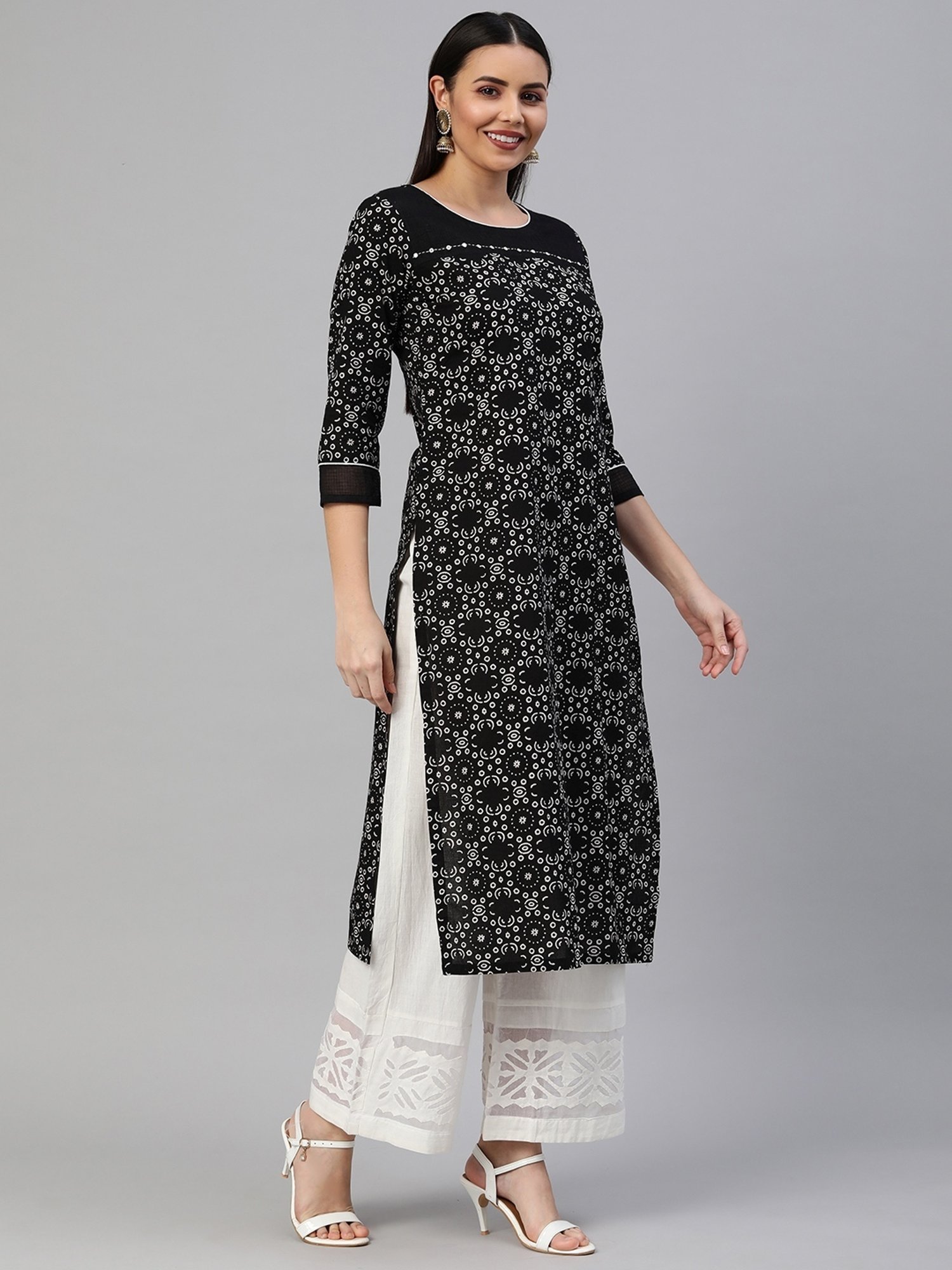 Kami Kubi Black Cotton Printed Straight Kurta