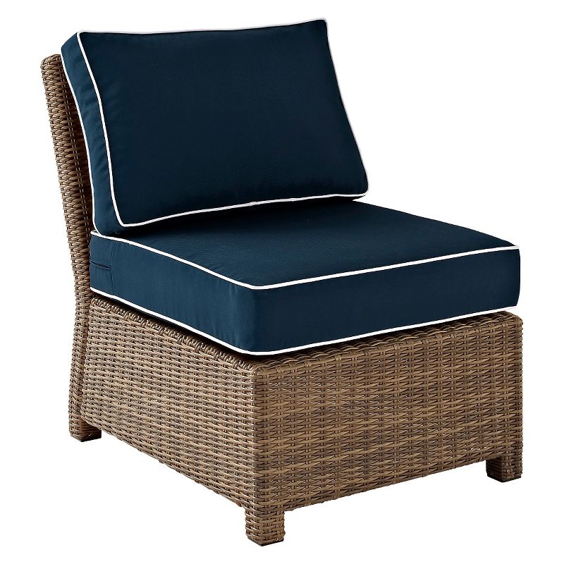 Crosley Bradenton Outdoor Wicker Sectional Center Chair with Navy Cushions