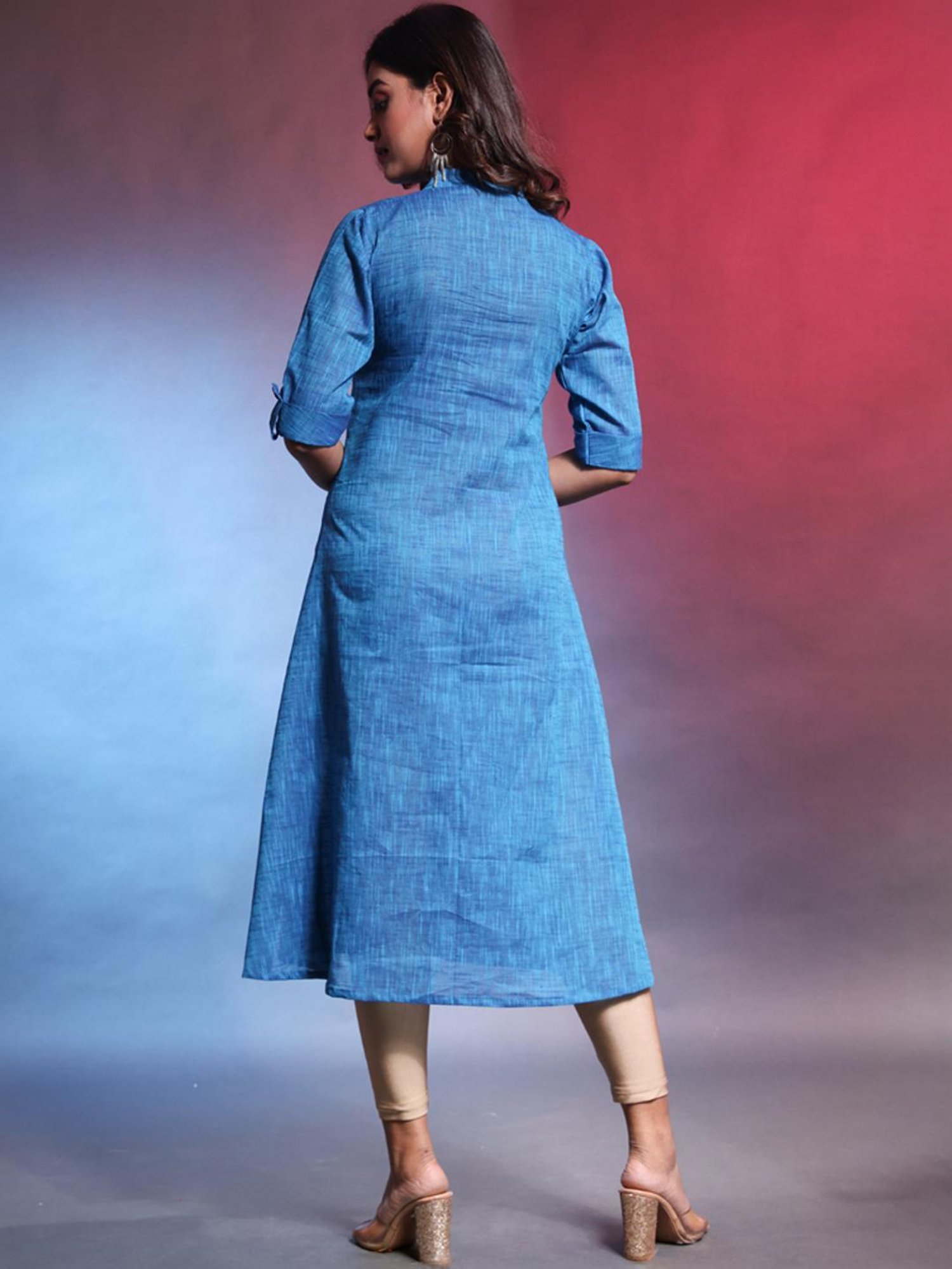 CHARUKRITI Blue Cotton Woven Pattern A Line Kurta